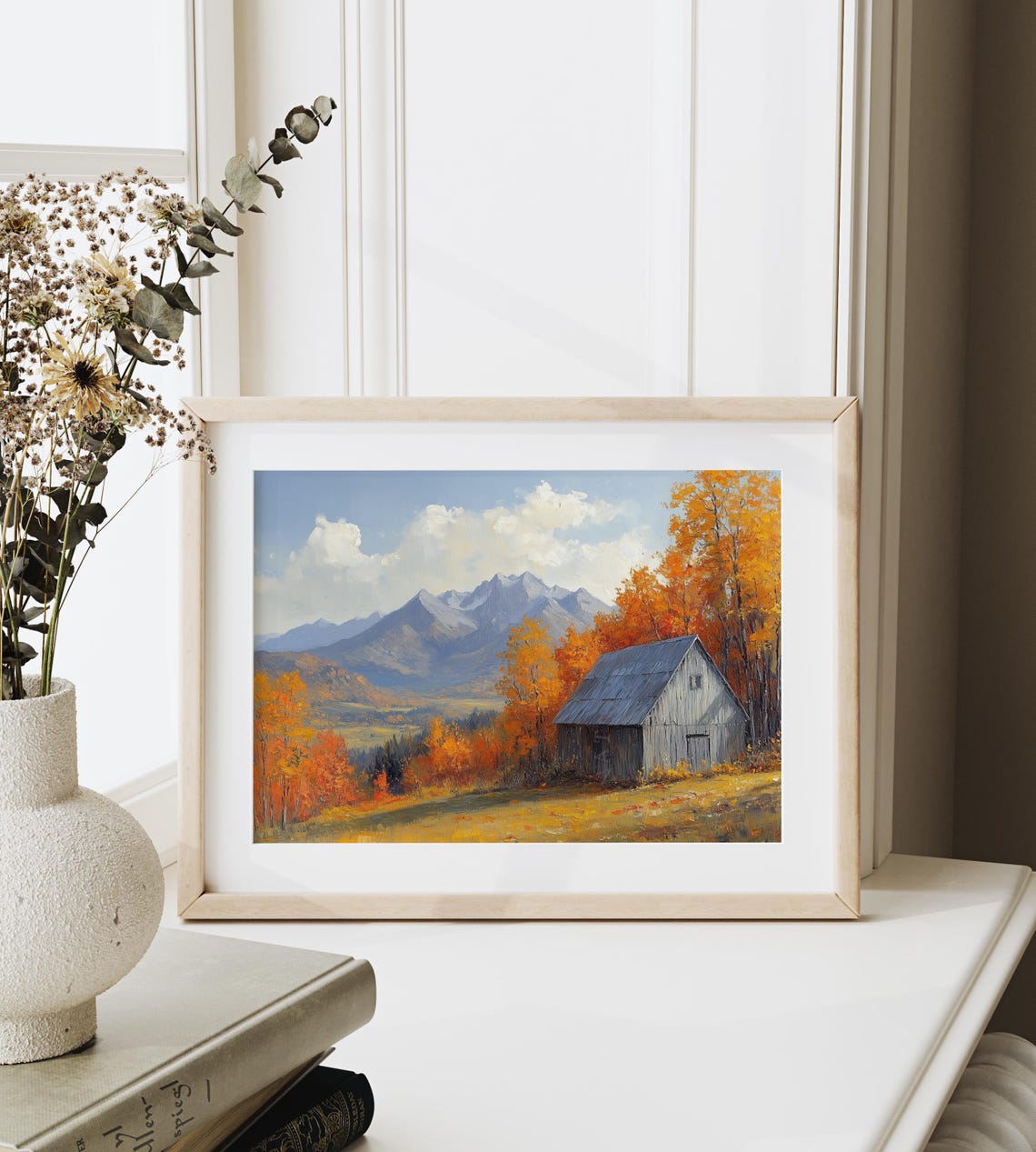 Old Gray Barn Among Orange Aspen Trees Under Mountain Peaks Poster - Image 6