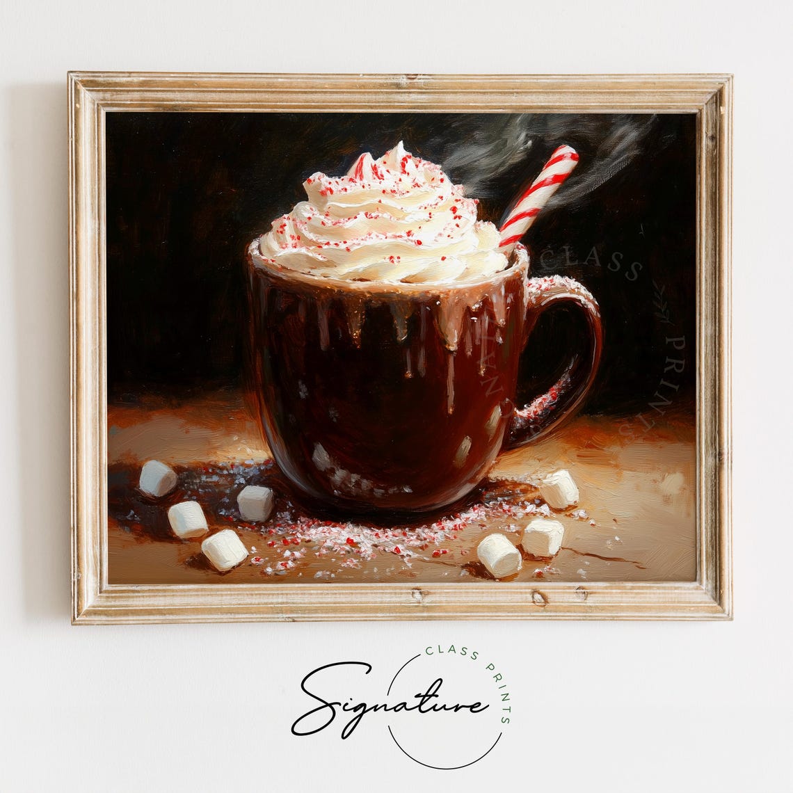 Hot Cocoa With Whipped Cream And Peppermint Candy Cane Art Poster