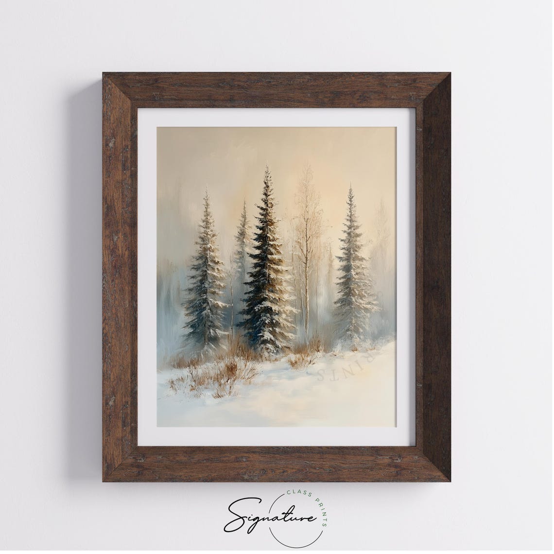 Four Frosted Pines in Misty Soft Winter Morning Forest Poster - Image 3