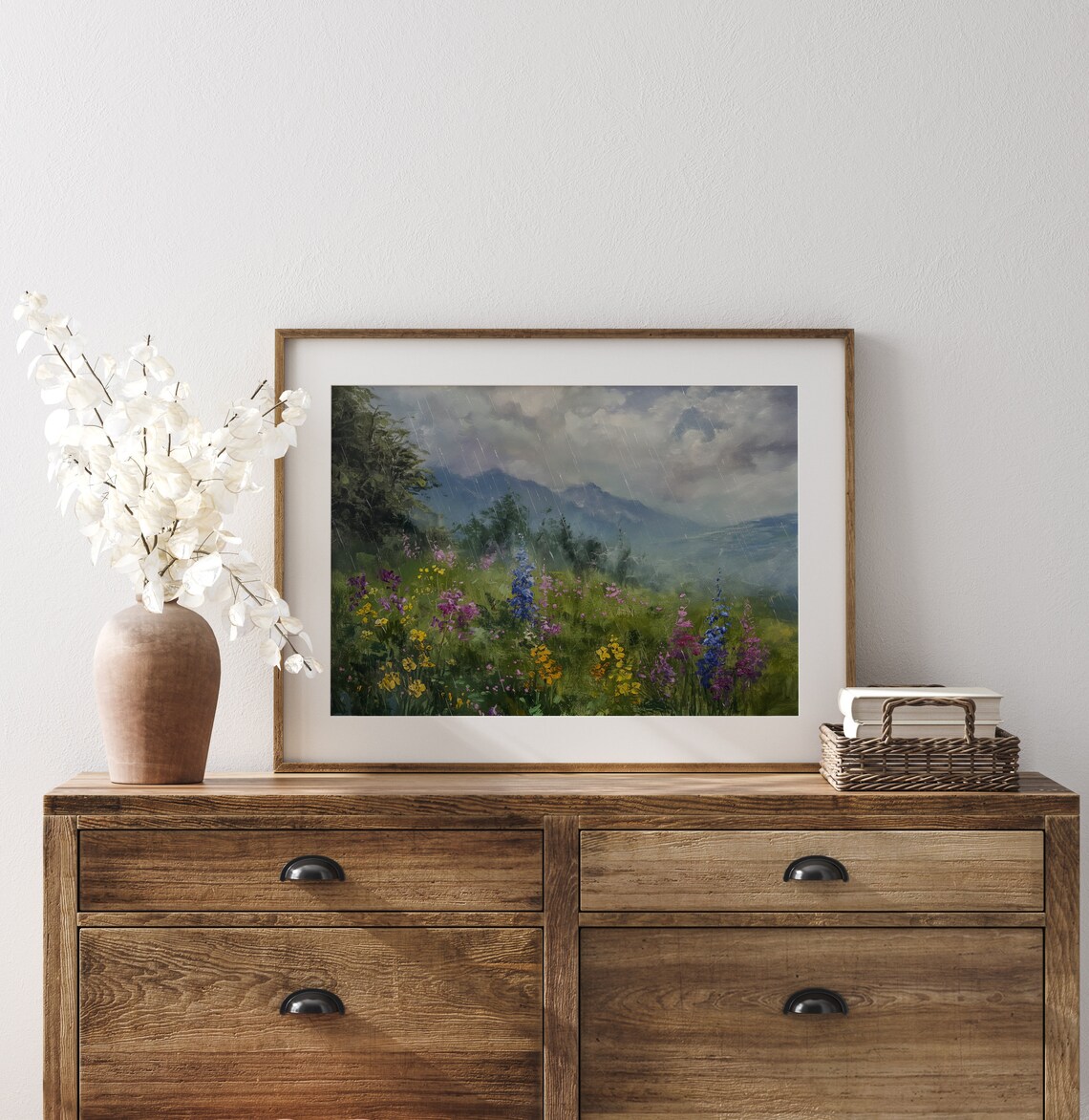 Rainy Day Wildflower Meadow Mountains Purple Yellow Bloom Nature Poster - Image 3