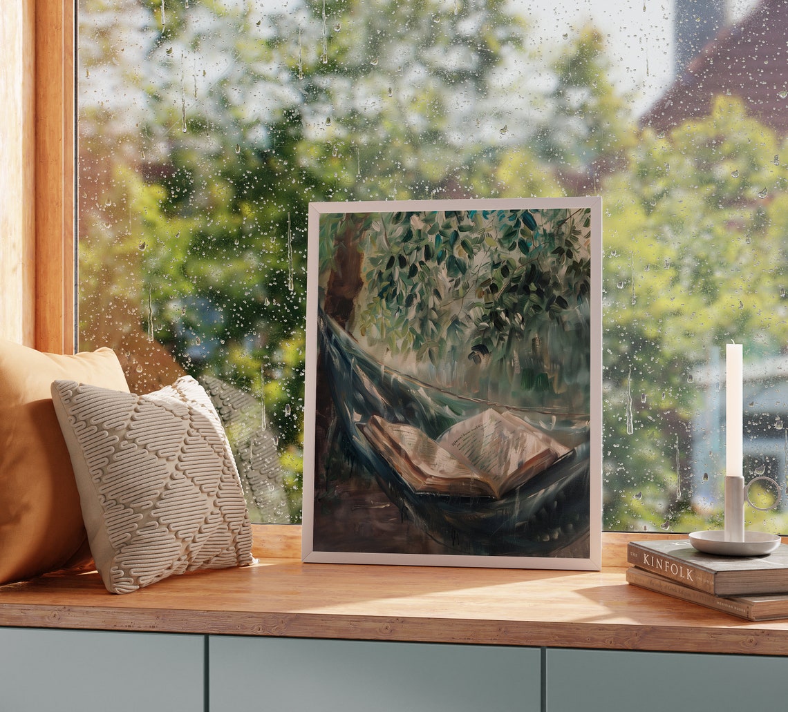 Open Book Resting In Hammock Under Green Leaves Reading Poster - Image 2