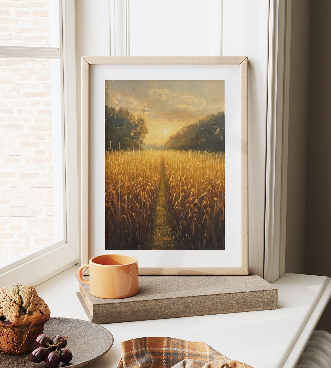 Sunlit Cornfield Painting, Rustic Farm Landscape - Image 6