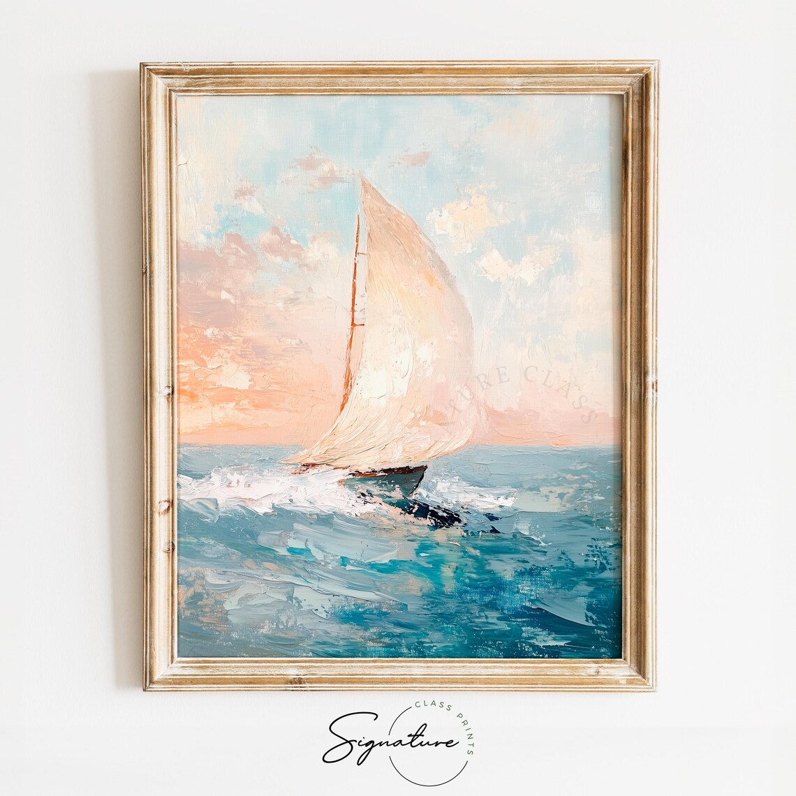 Breezy Sailboat Impressionist Ocean Painting, Coastal
