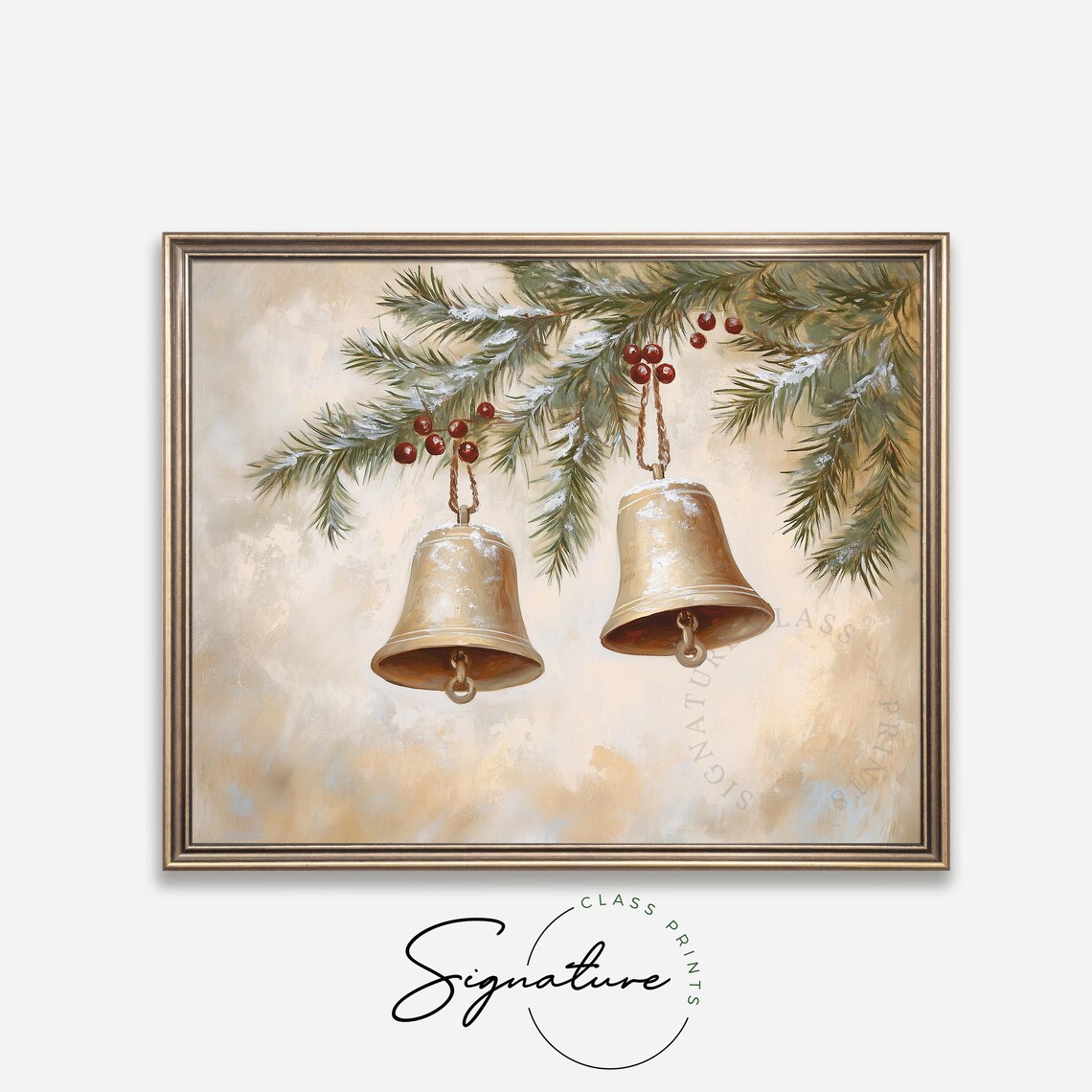 Rustic Christmas Bells With Evergreen Branches Art Print - Image 4