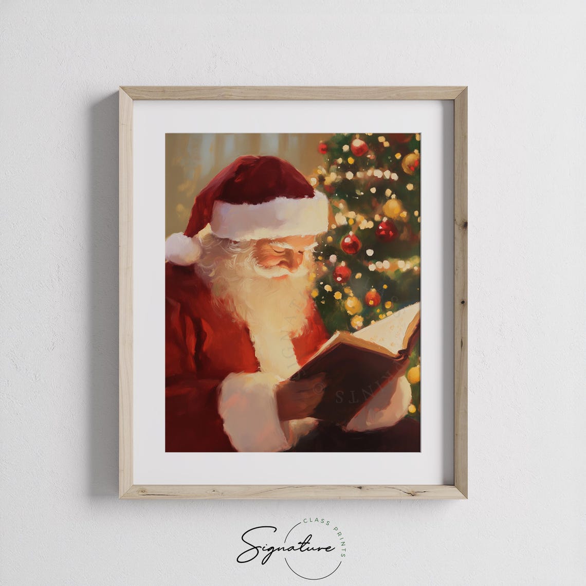 Santa Claus Reading By The Christmas Tree Warm Holiday Painting Poster - Image 4