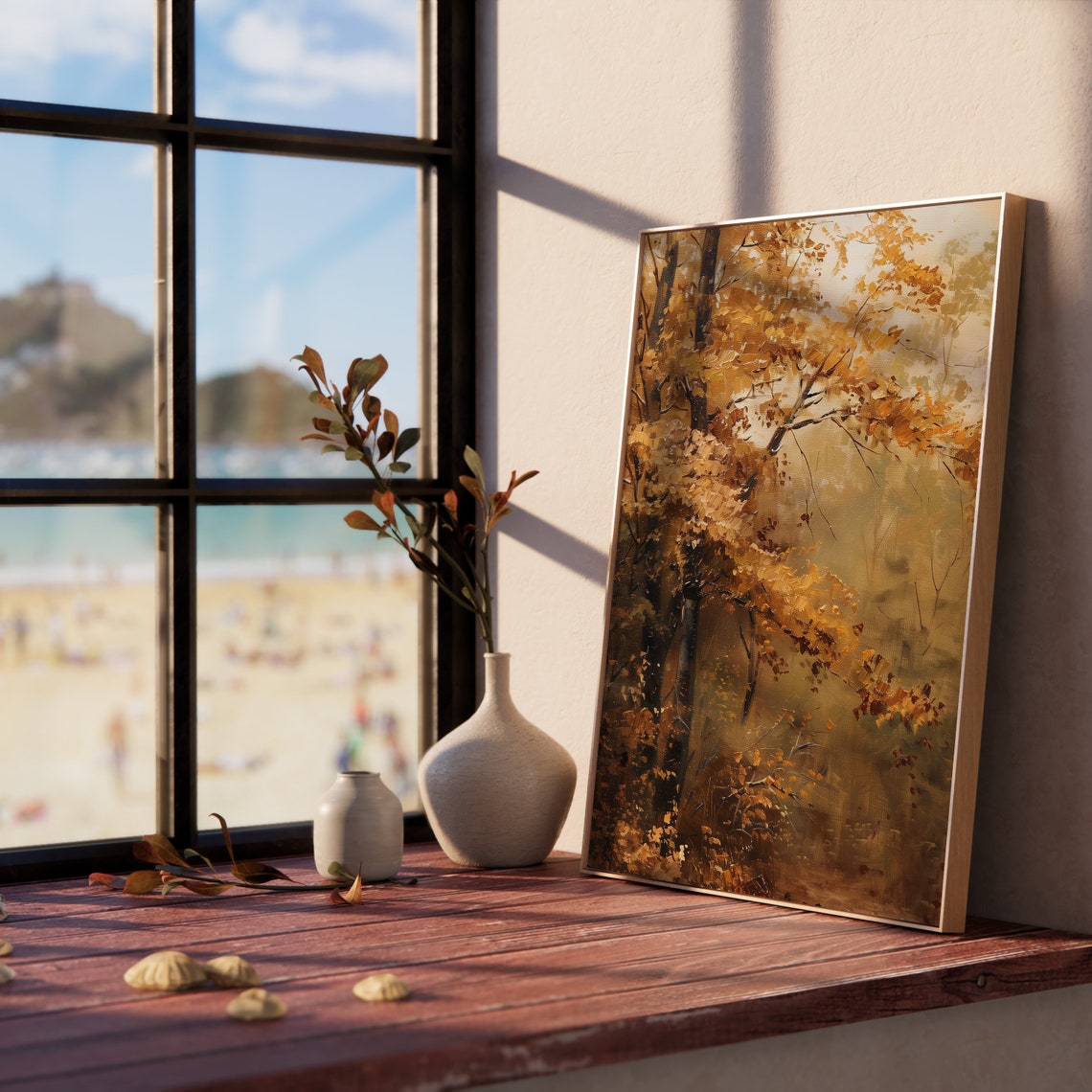 Golden Autumn Maple Forest Morning Mist Warm Fall Foliage Oil Poster - Image 5