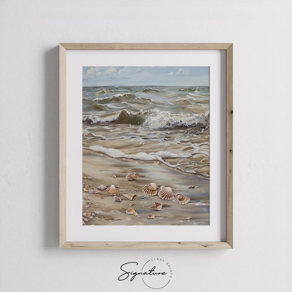 Beach Waves With Scallop Shells Coastal Shoreline Scene Poster - Image 3