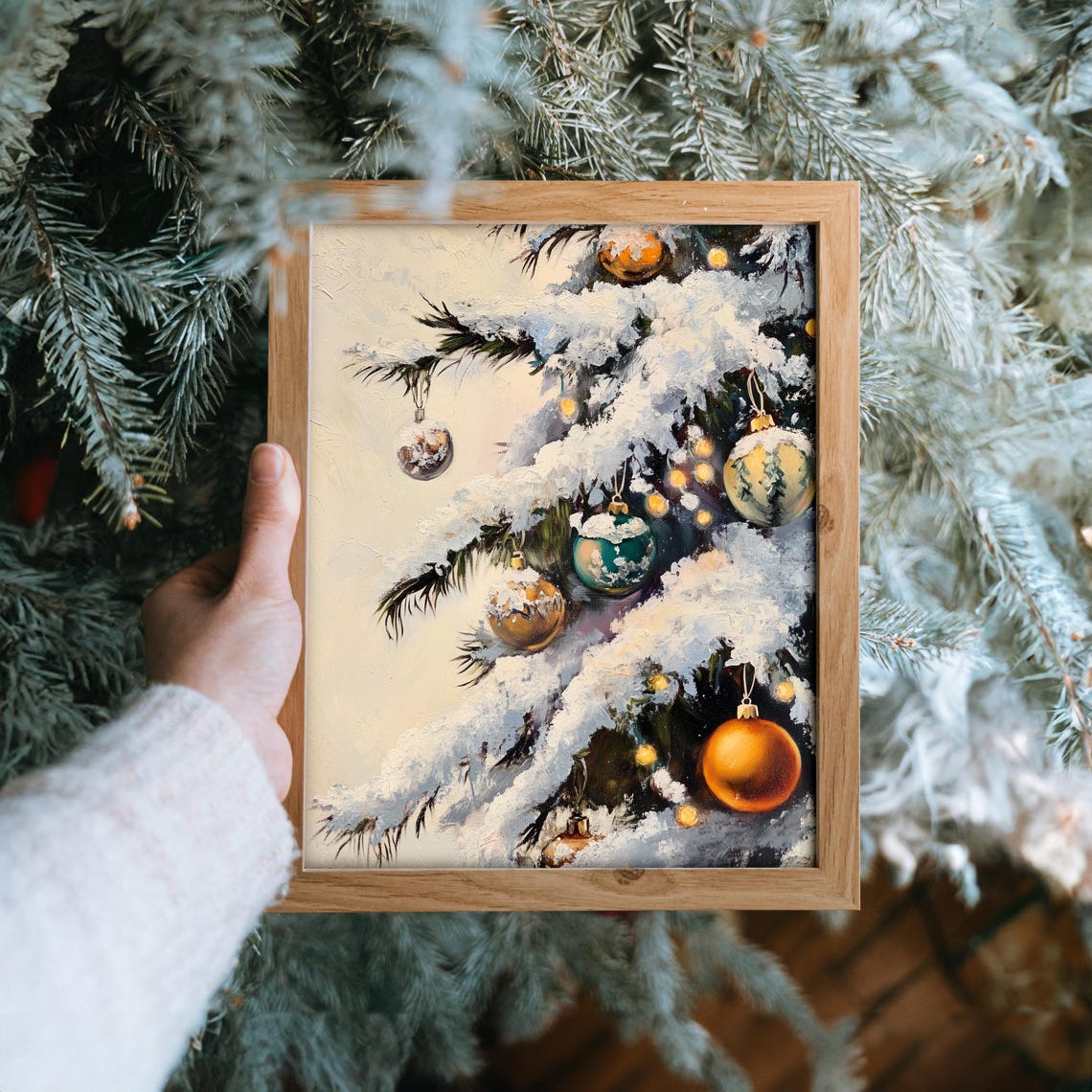 Snow Laden Christmas Tree Branches with Vintage Ornaments Poster - Image 6