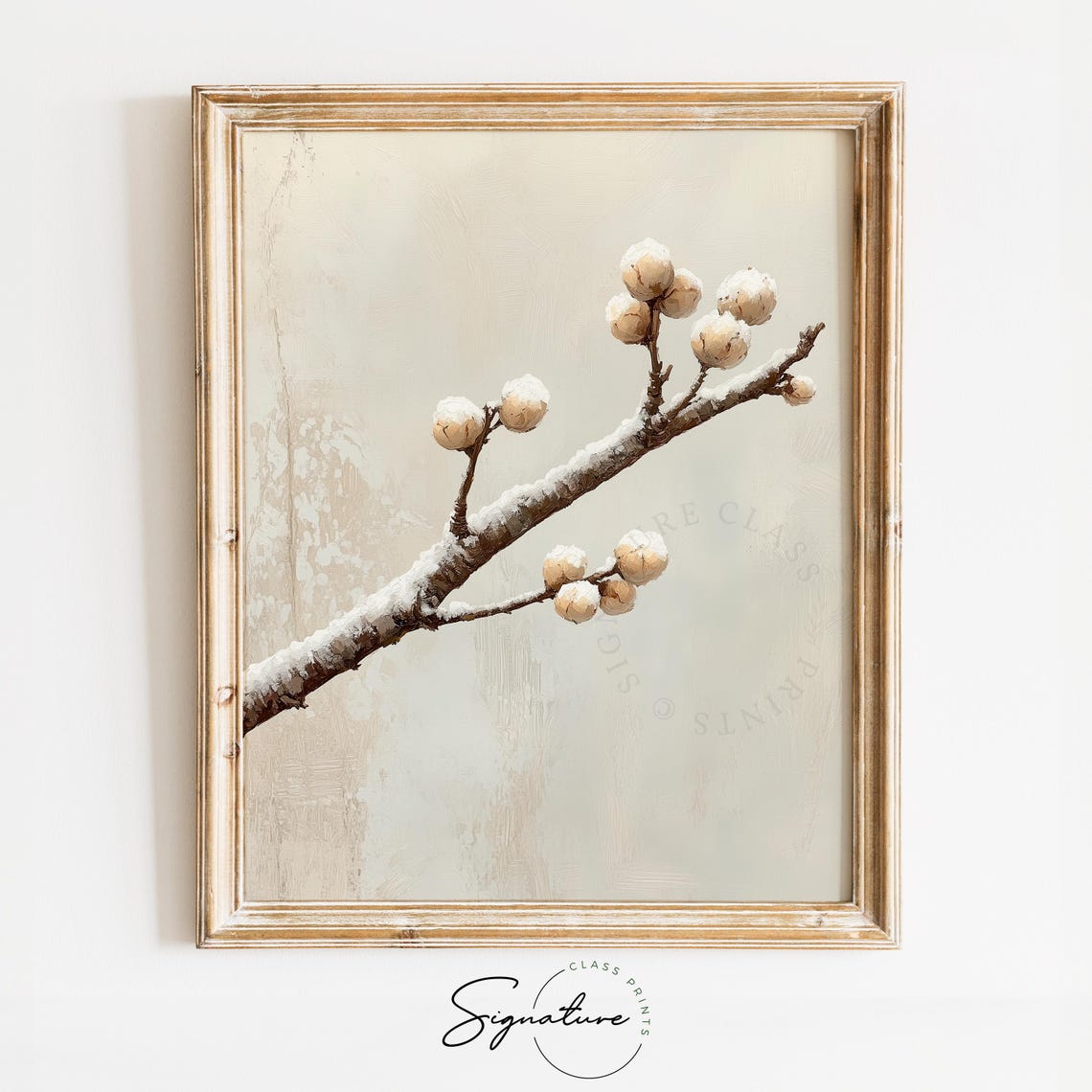 Frosty Birch Branch With Snowy Buds Minimalist Winter Poster