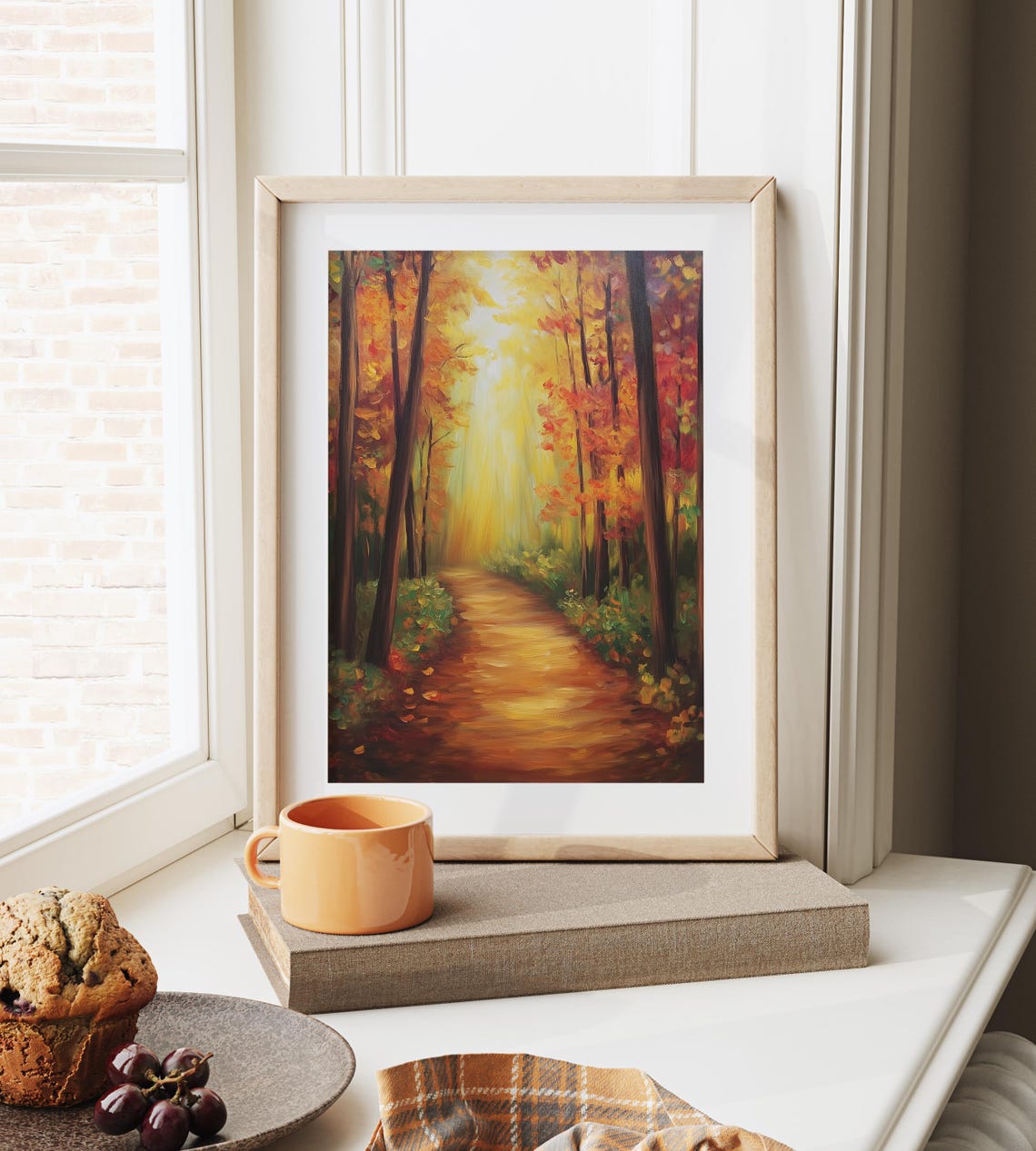 Sunbeams Pouring Down an Autumn Forest Path in Golden Light Poster - Image 6