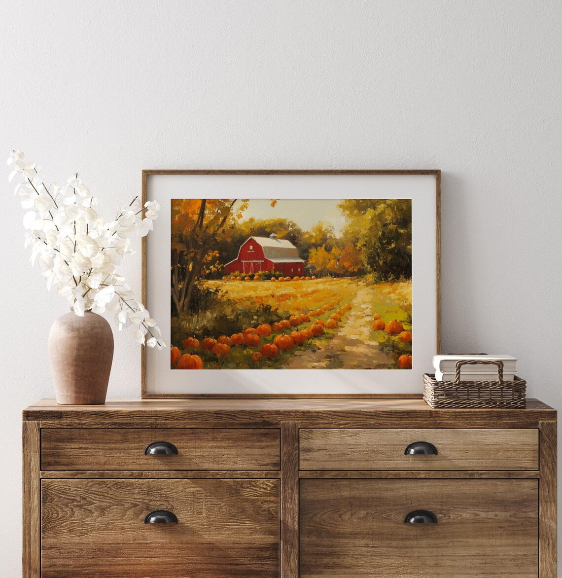 Red Barn Pumpkin Patch Painting Golden Autumn Trees Fall Harvest Poster - Image 3