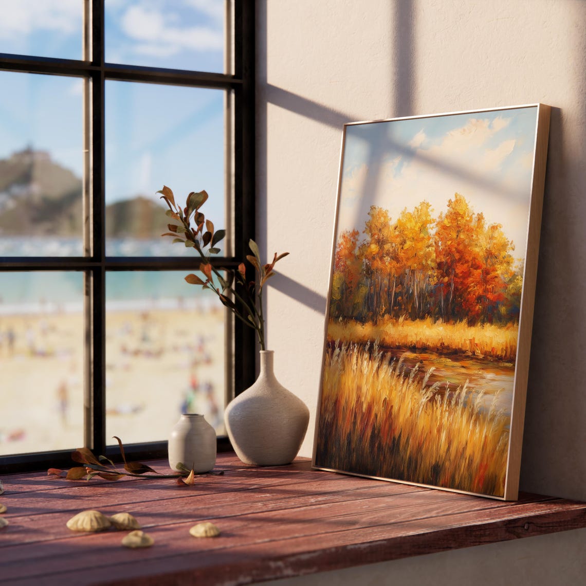 Golden Autumn Trees Reflected in a Calm Lake with Tall Grasses Poster - Image 5