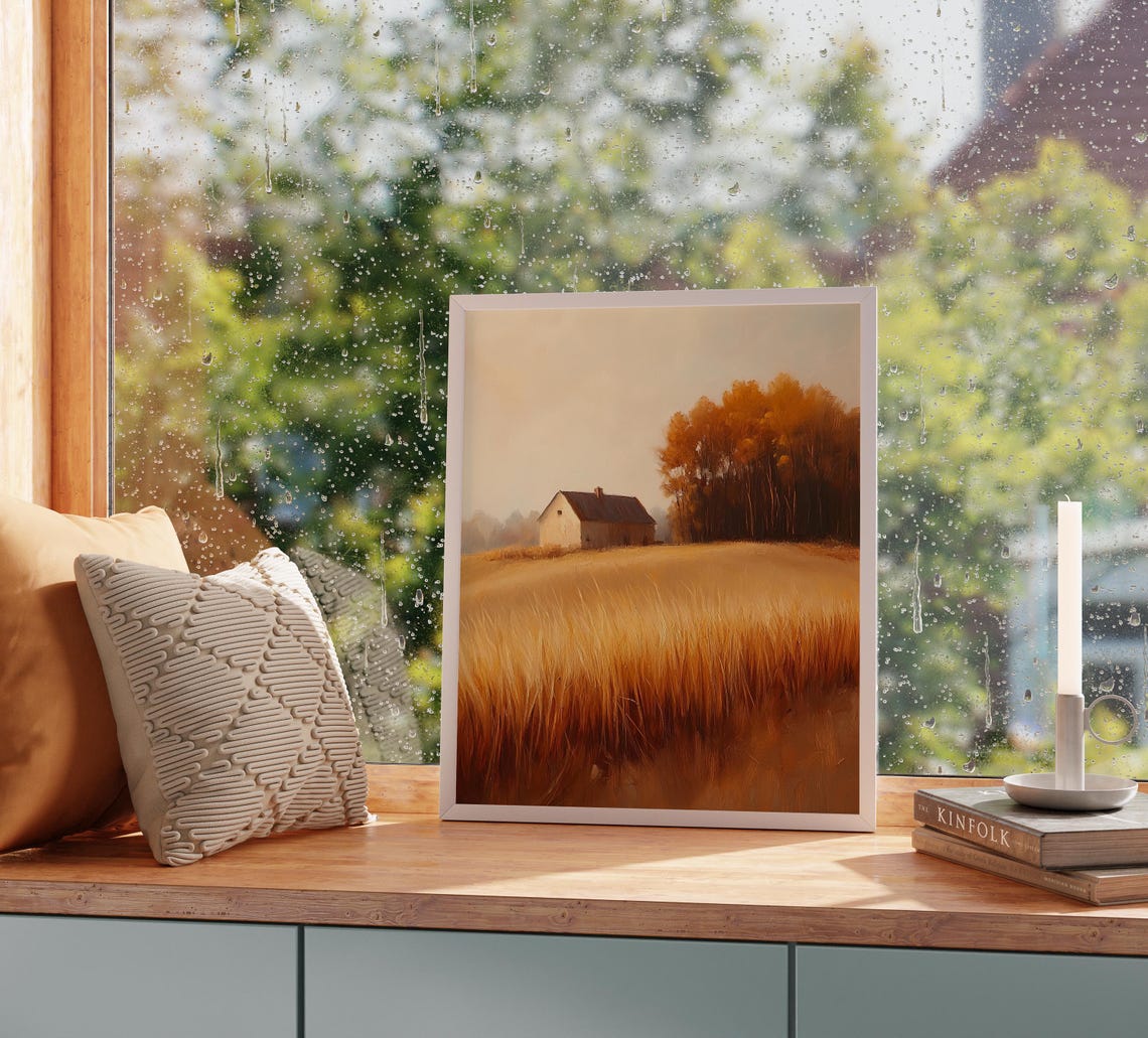 Golden Wheat Field and Old Farmhouse Autumn Landscape Poster - Image 2