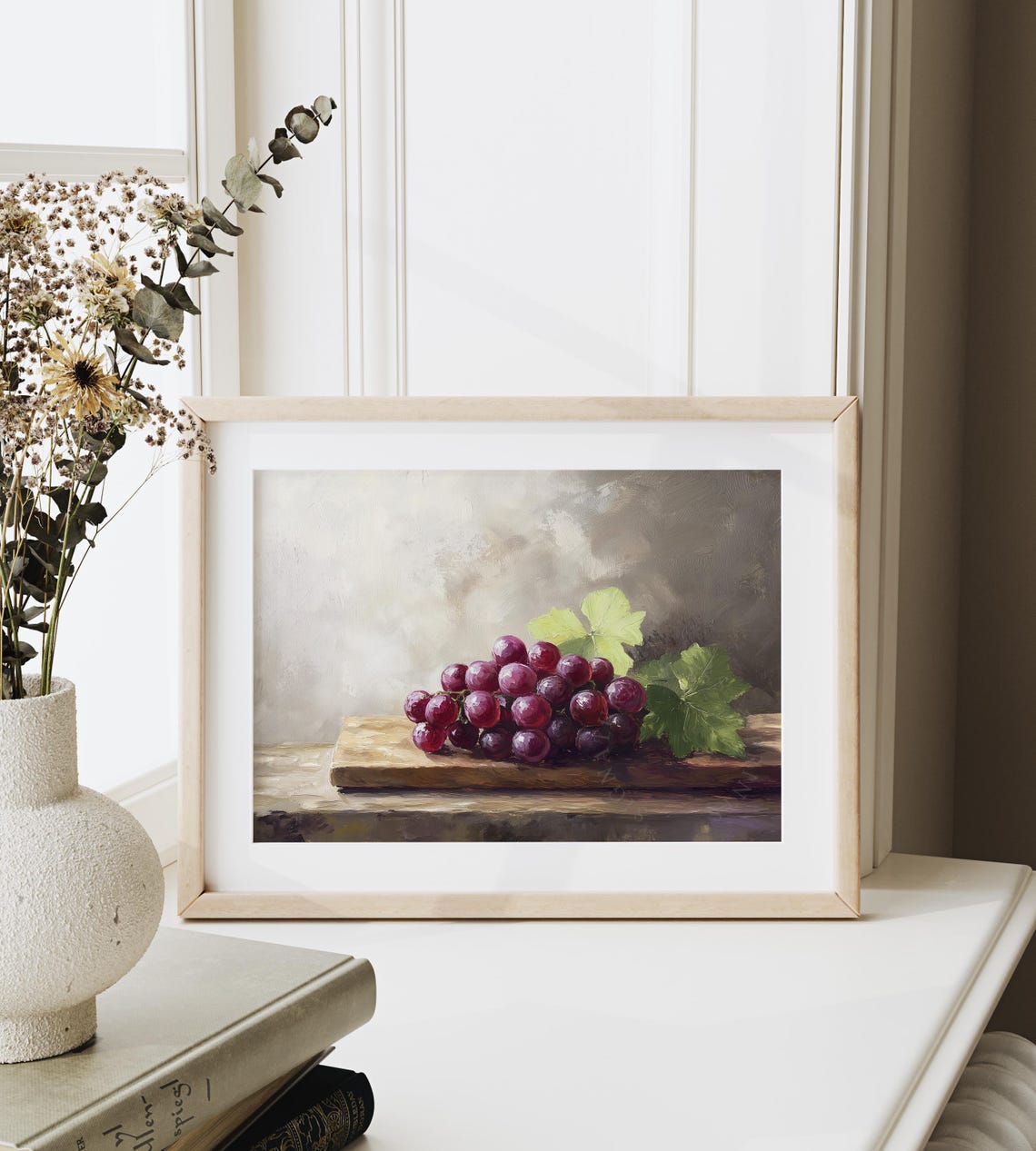 Red Grapes On A Wooden Board Rustic Kitchen Still Life Painting Poster - Image 6