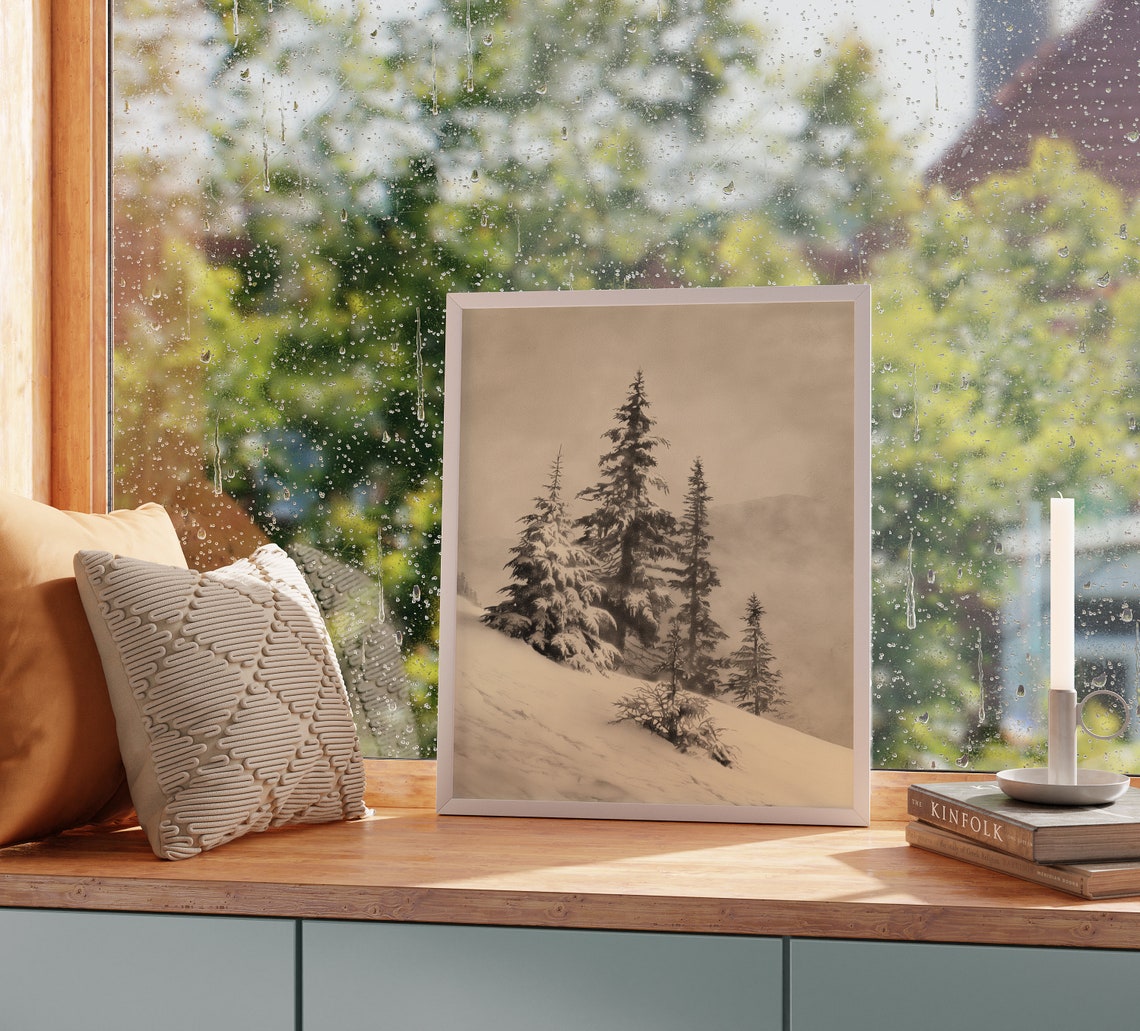 Winter Pines On Snowy Mountain Slope Vintage Nature Scene Poster - Image 2