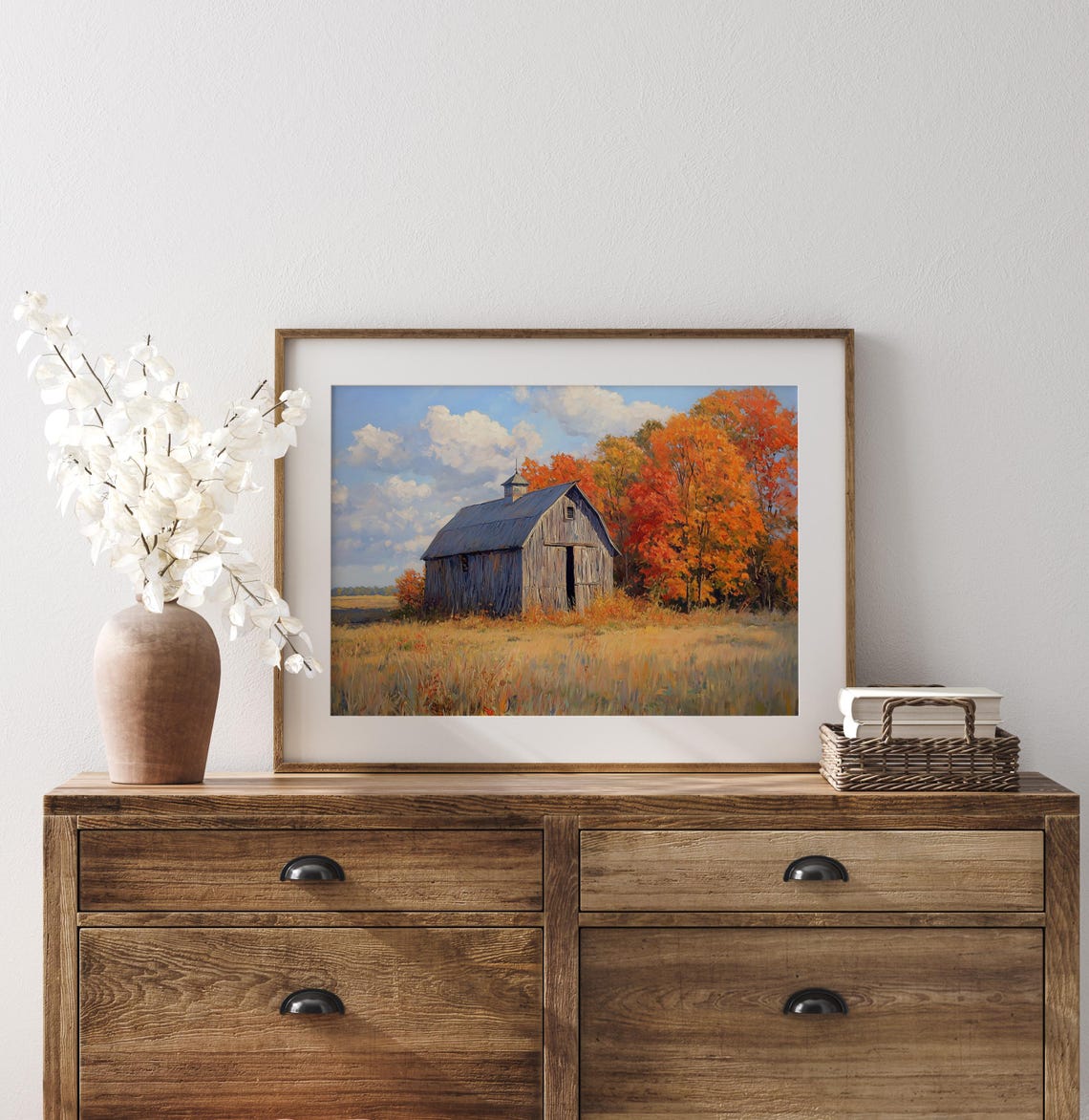 Weathered Wooden Barn Golden Field Autumn Trees Rustic Poster - Image 3