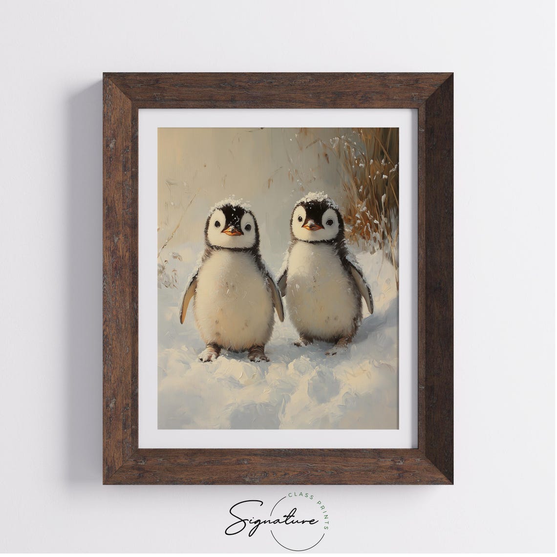 Baby Penguins Snow Cute Penguin Chicks Winter Wildlife Painting Poster - Image 2
