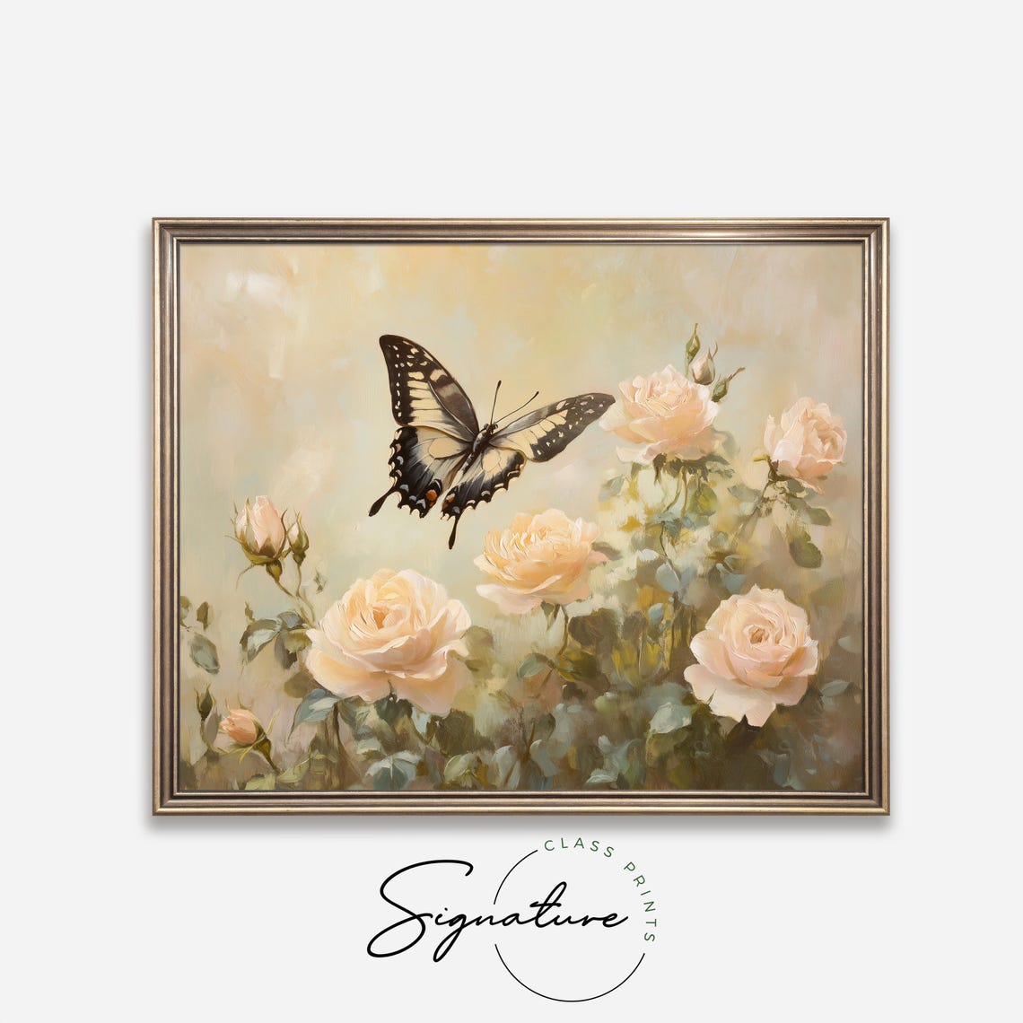 Swallowtail Butterfly Among Peach Roses Soft Vintage Floral Wall Art - Image 4
