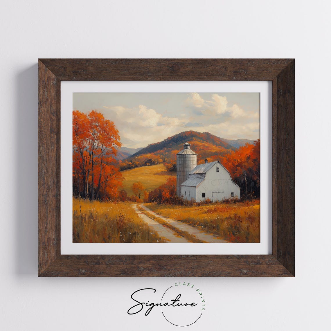 White Barn Silo Golden Field Rolling Hills Oil Painting Farm Poster - Image 5