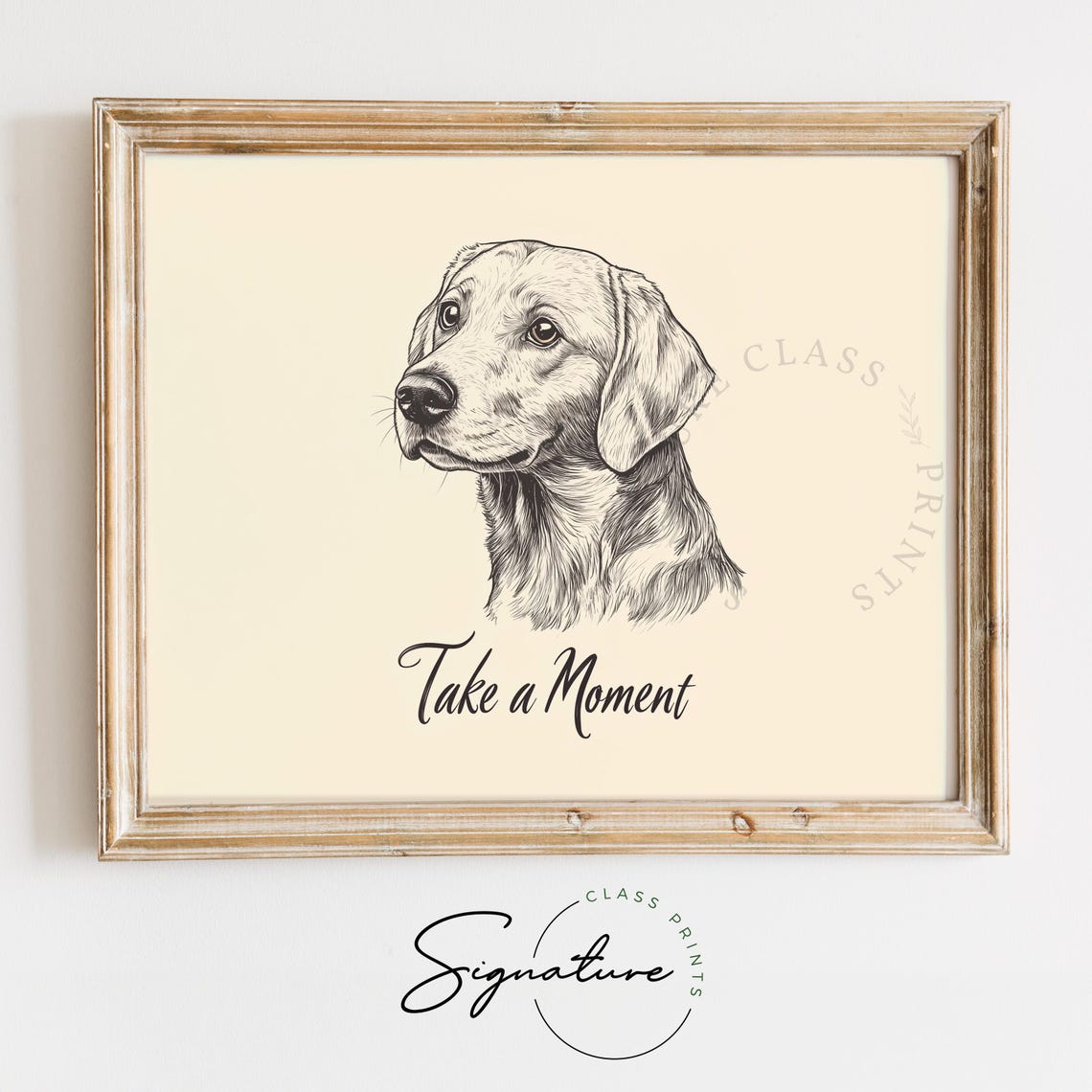 Take A Moment Thoughtful Golden Retriever Sketch Vintage Pet Wall Art
