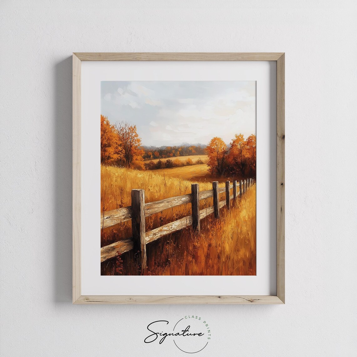 Rustic Wooden Fence Winding Through Golden Autumn Field to Treeline Wall Art - Image 3
