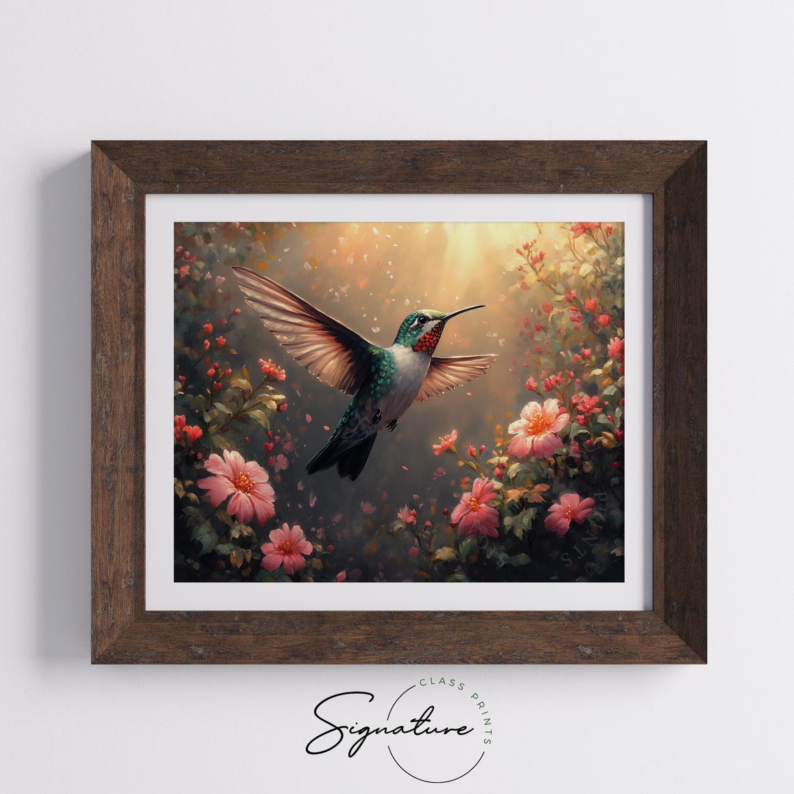 Ruby Throated Hummingbird In Blooming Garden Golden Light Poster - Image 3