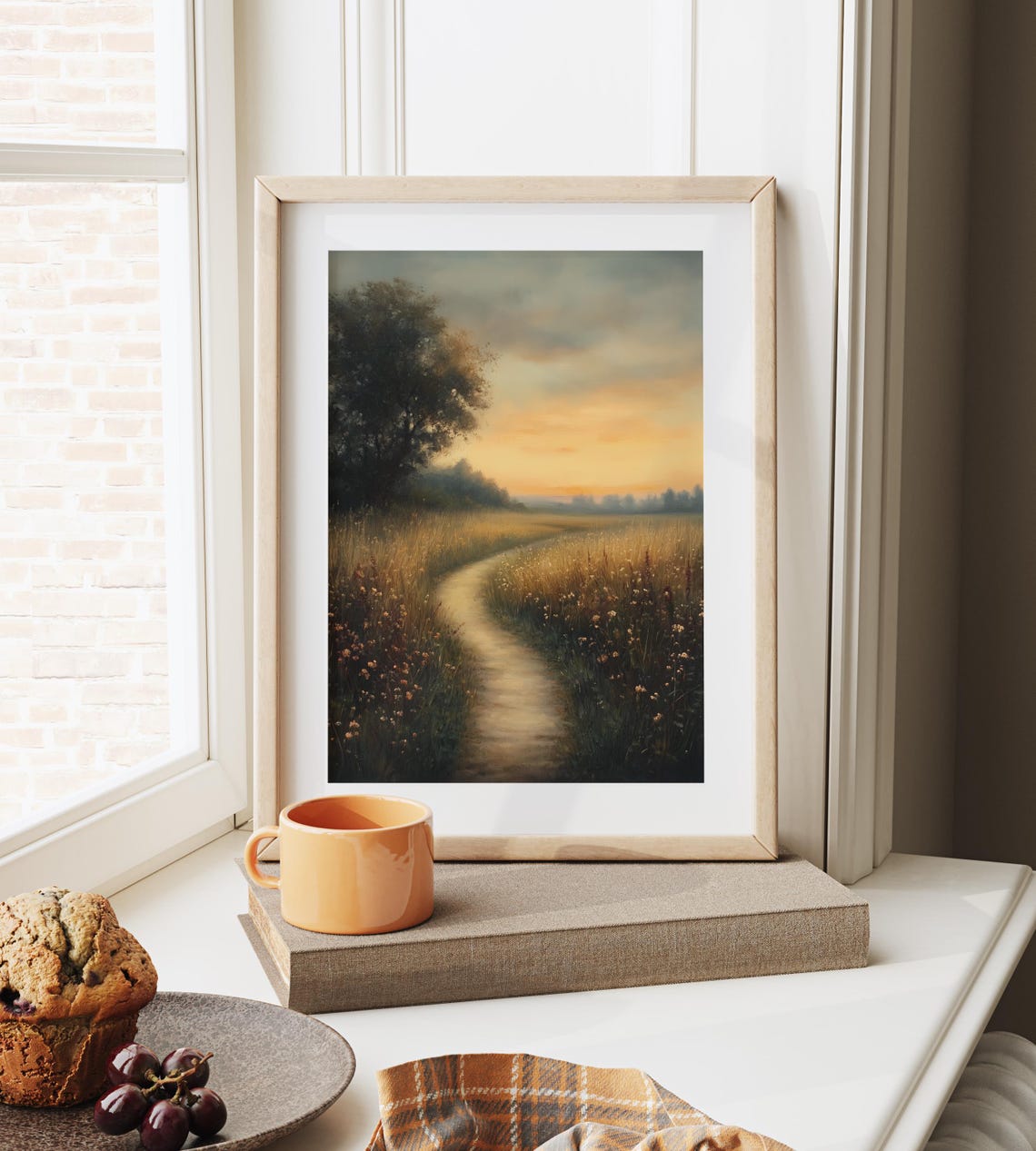Quiet Country Lane Golden Sunset Light Over Wildflower Field Poster - Image 6