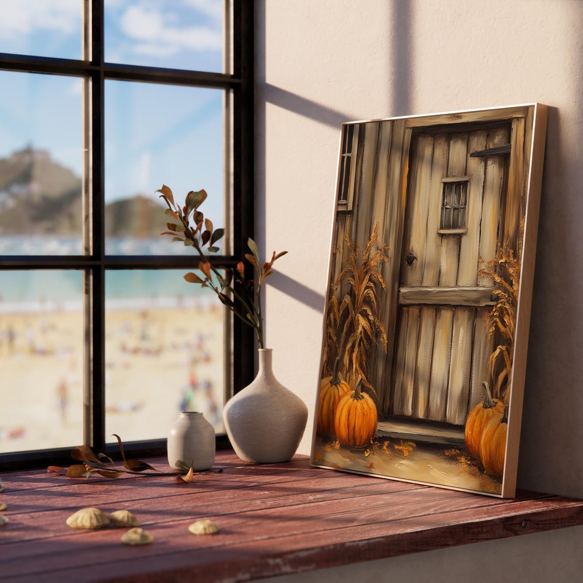 Rustic Barn Door Pumpkins Corn Stalks Fall Farmhouse Scene Poster - Image 5