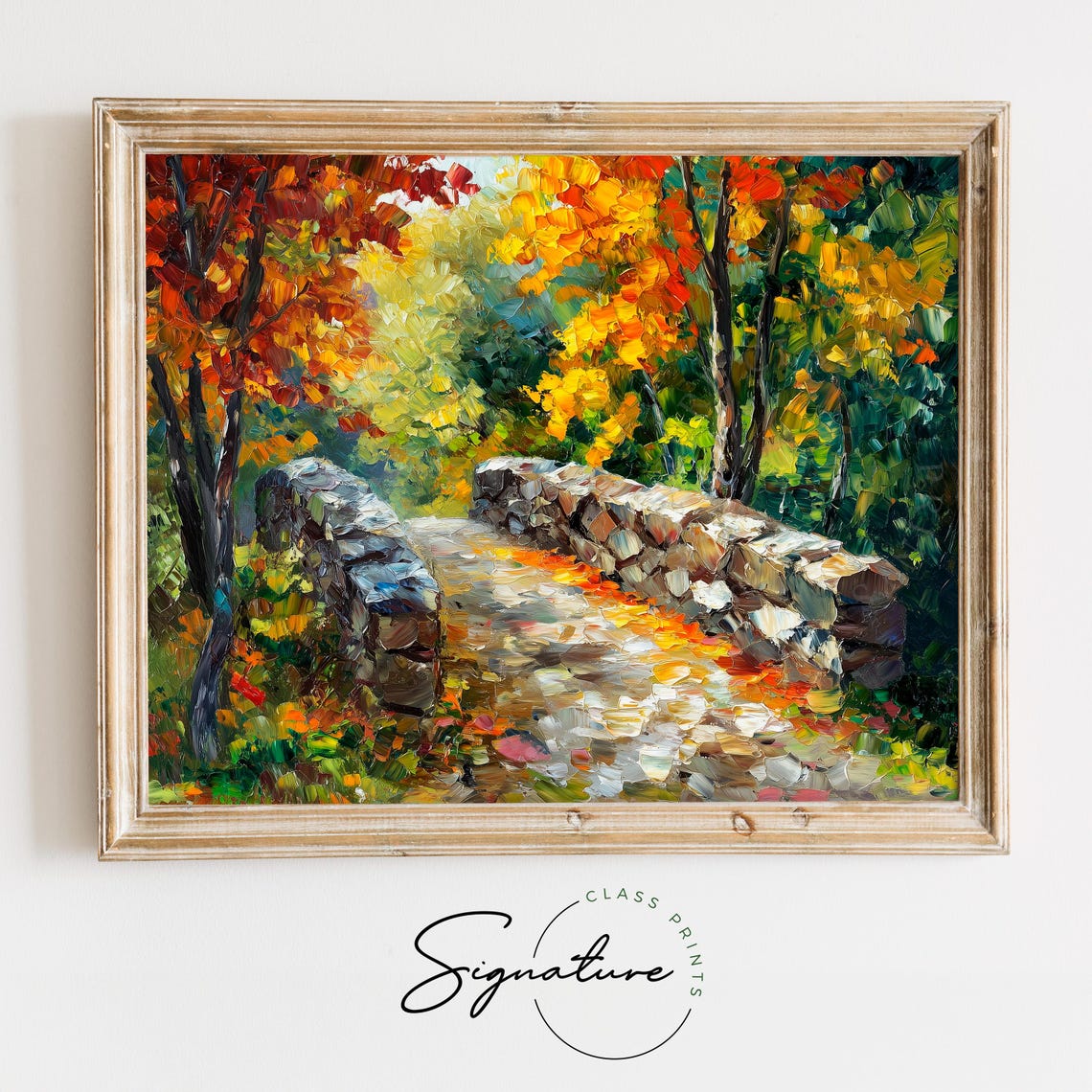 Autumn Stone Bridge In Colorful Forest Impressionist Landscape Poster