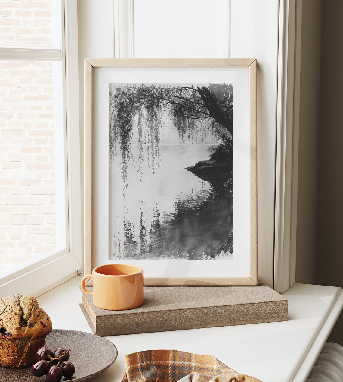 Pond With Overhanging Willow Sketch Art Print - Image 6