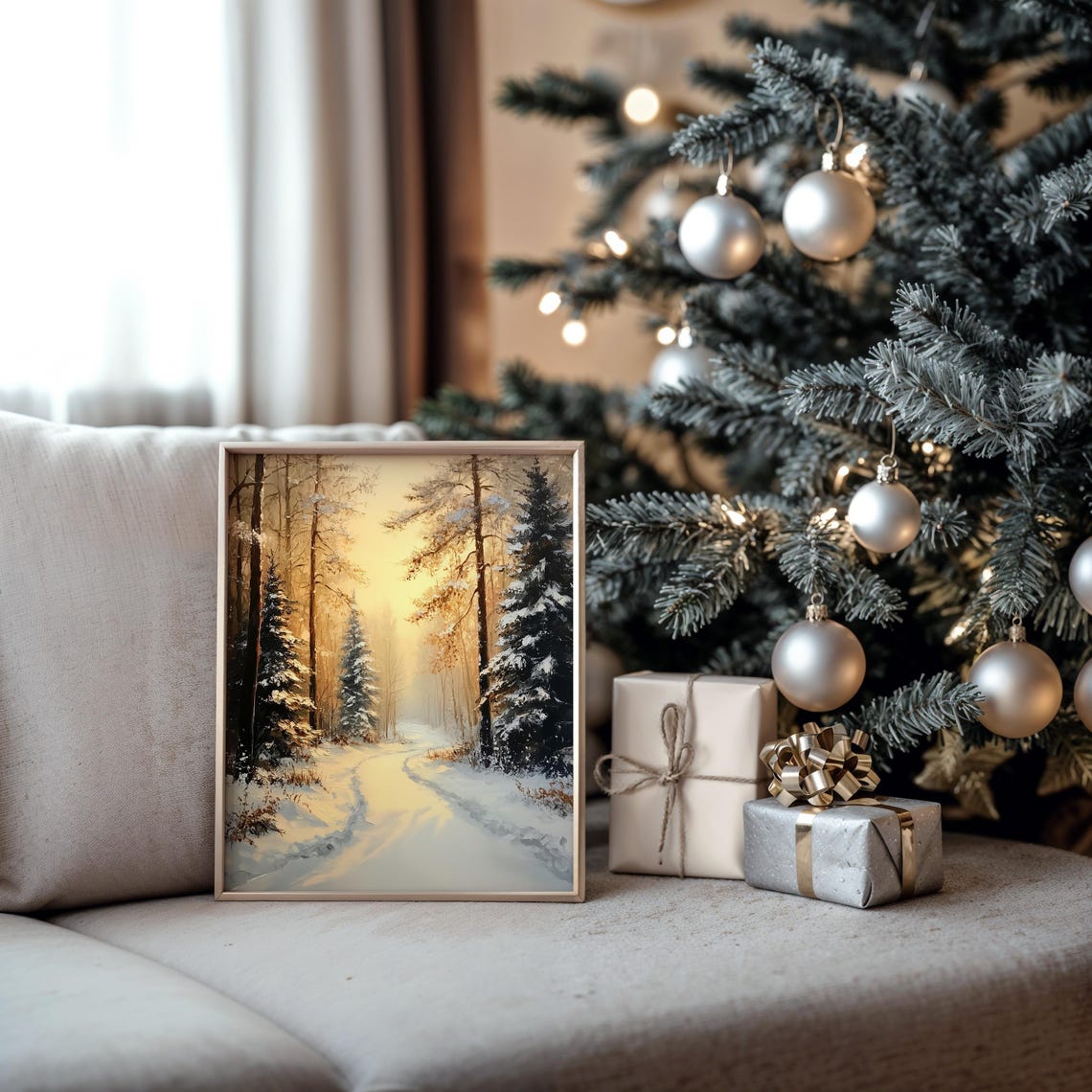 Golden Sunrise Lights Snowy Forest Path Winter Morning Poster - Image 5