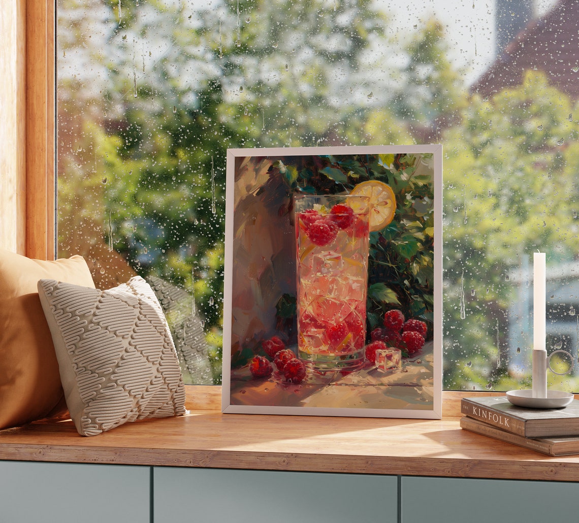 Raspberry Lemonade Tall Glass with Lemon Slice Summer Poster - Image 2
