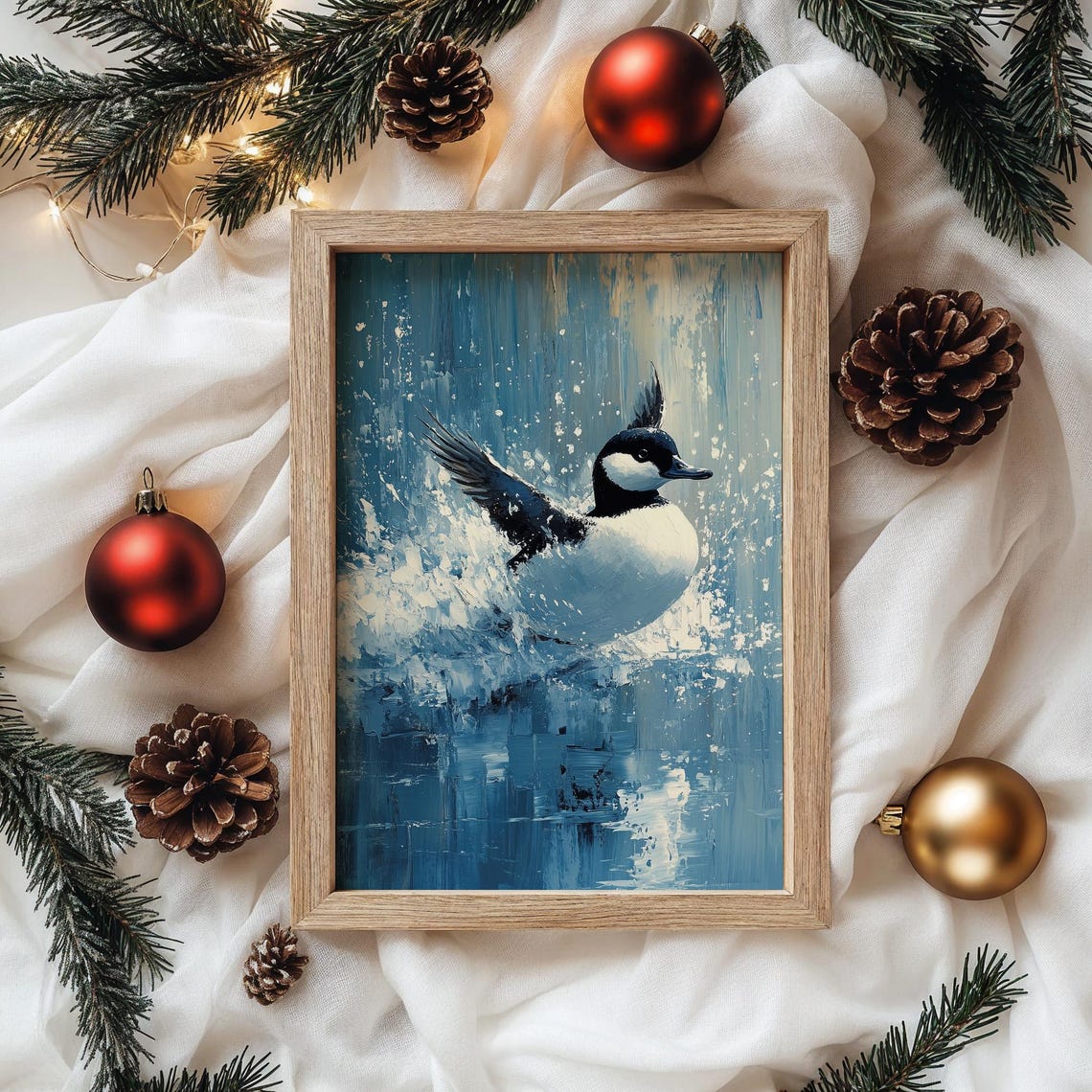 Hooded Merganser Duck Splash Landing Blue Water Bird Wildlife Poster - Image 4
