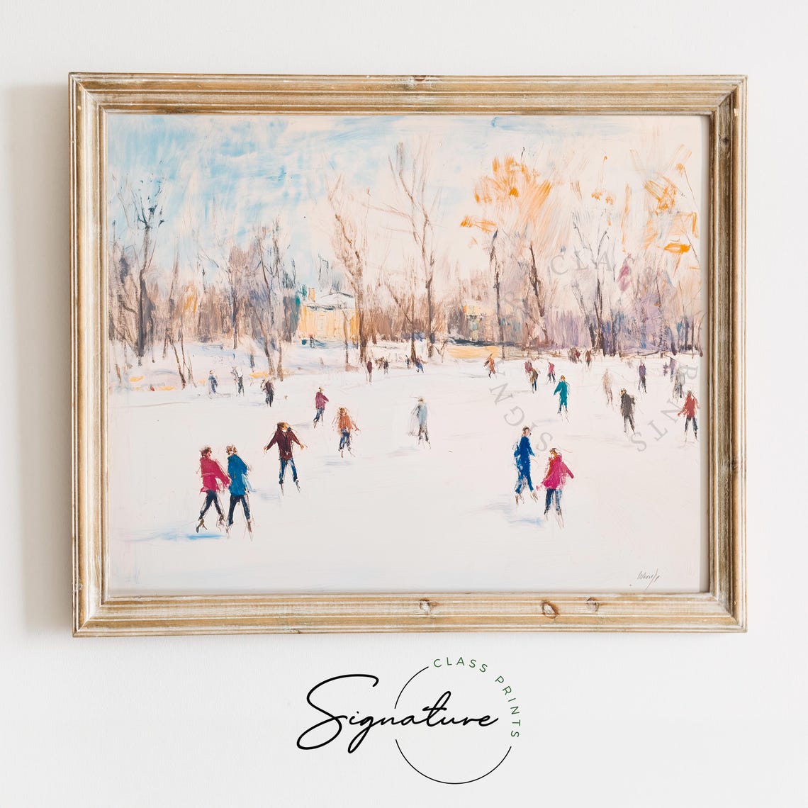 Families Ice Skating Together On A Sunlit Frozen Lake Poster