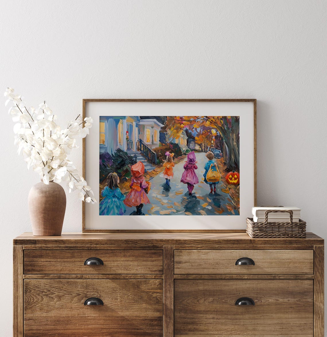 Halloween Trick Or Treat Painting Costumed Children Dusk Fall Poster - Image 3