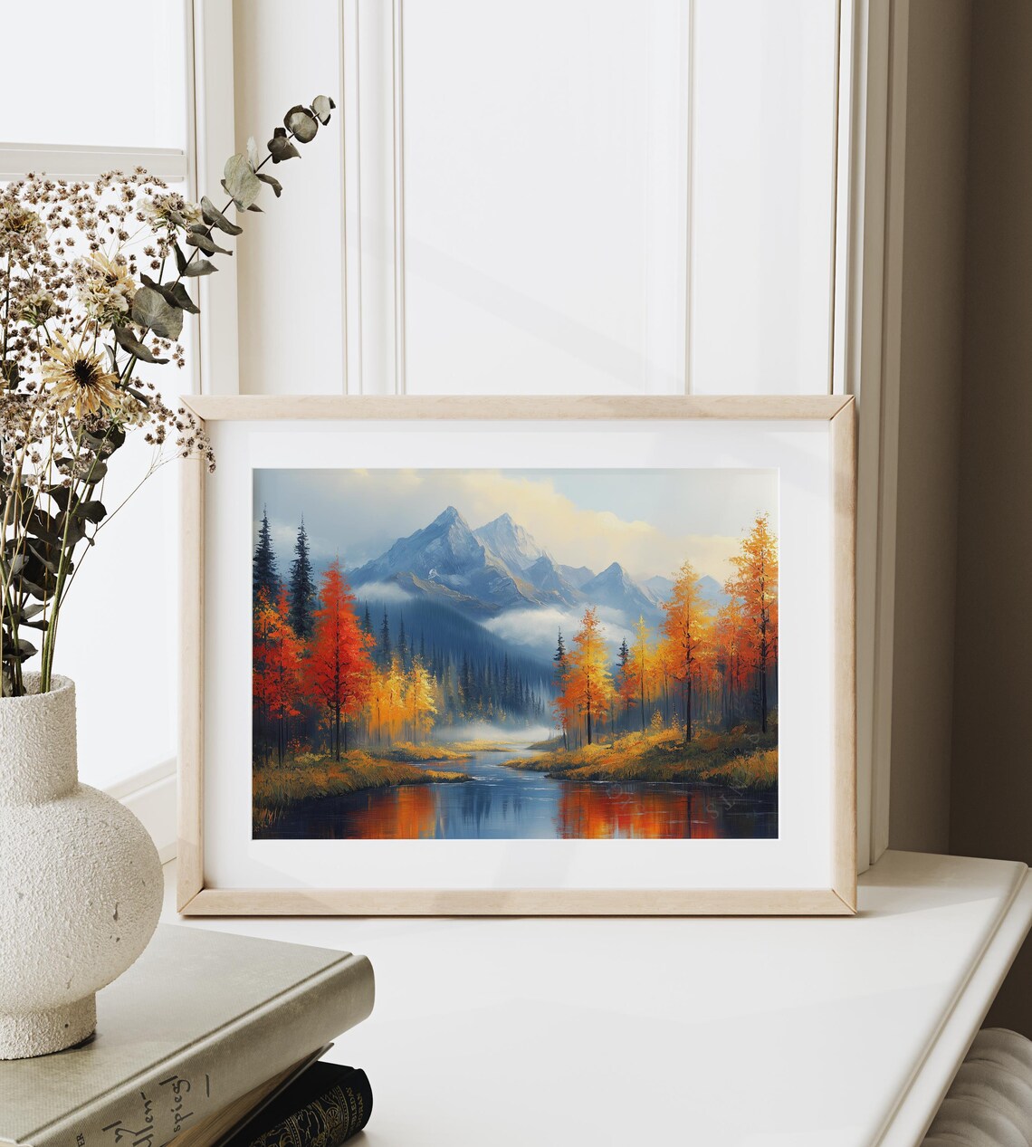 Autumn Mountain River Fall Foliage Reflection Scenic Landscape Wall Art - Image 6