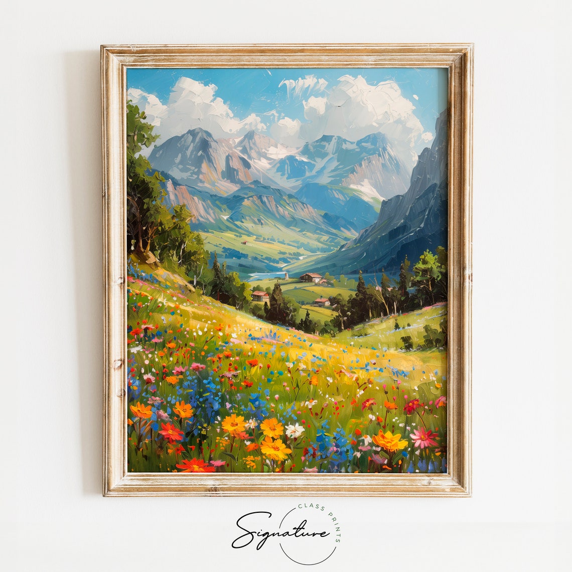 Alpine Valley In Spring Wildflower Meadow Village Mountain Poster