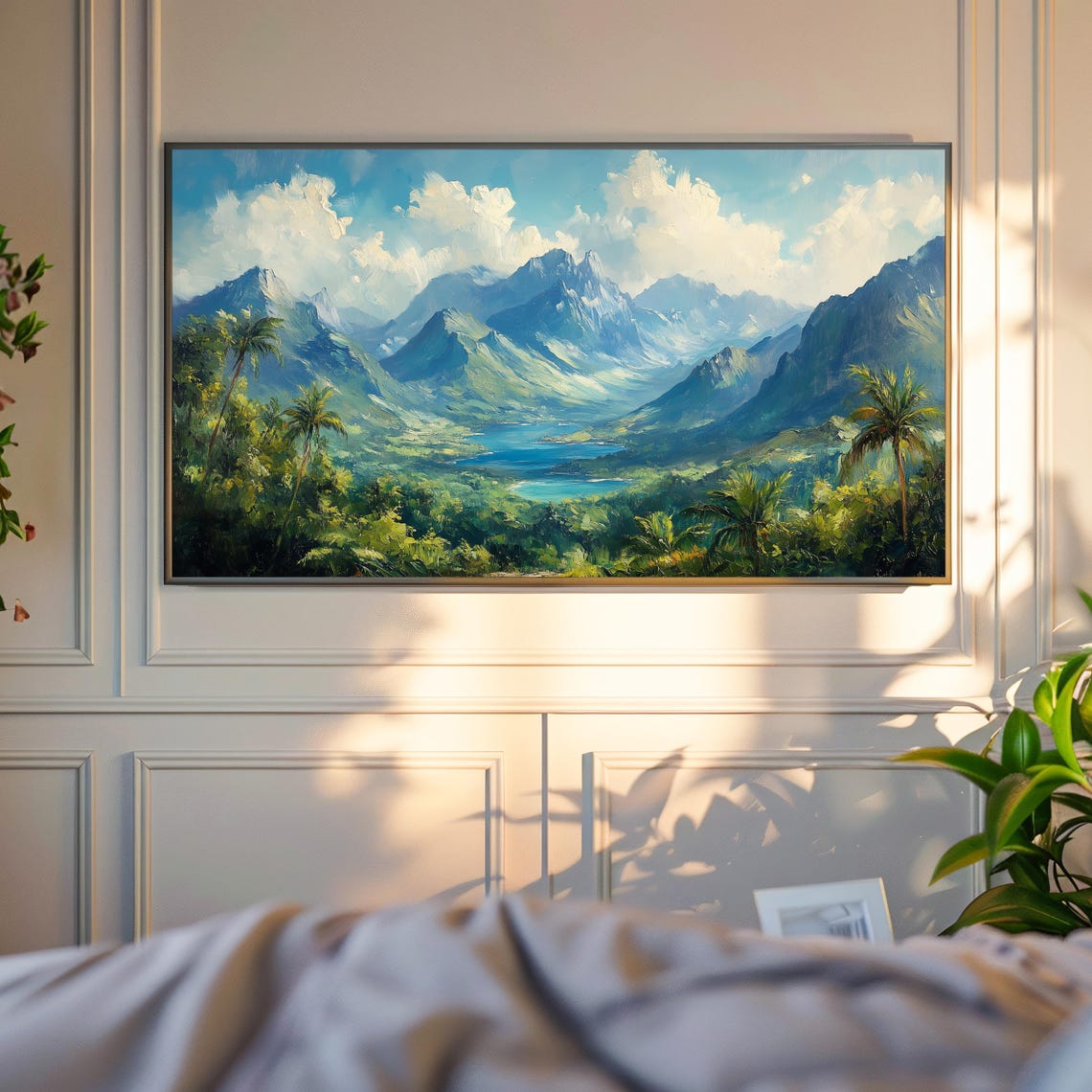Tropical Palm Valley With Blue Mountain Lake Lush Frame TV Wall Art - Image 6