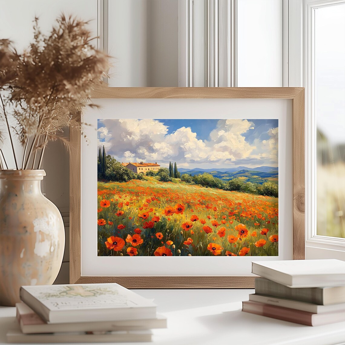 Vibrant Poppies In Provence Farmhouse Field Summer Landscape Art Poster - Image 2