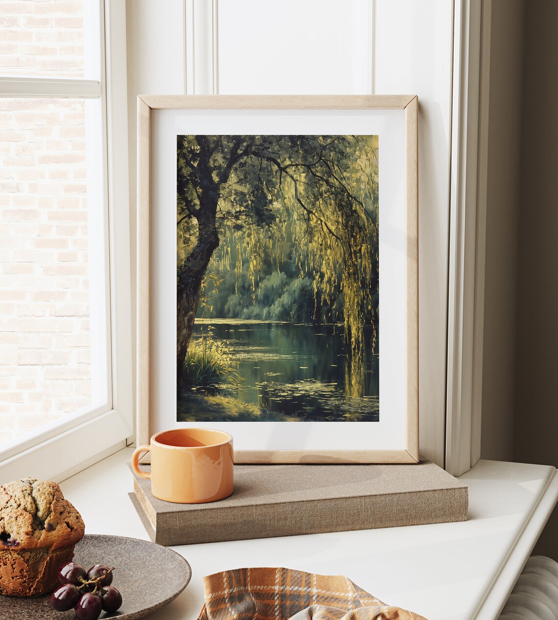 Weeping Willow Painting, Serene Pond Landscape - Image 6