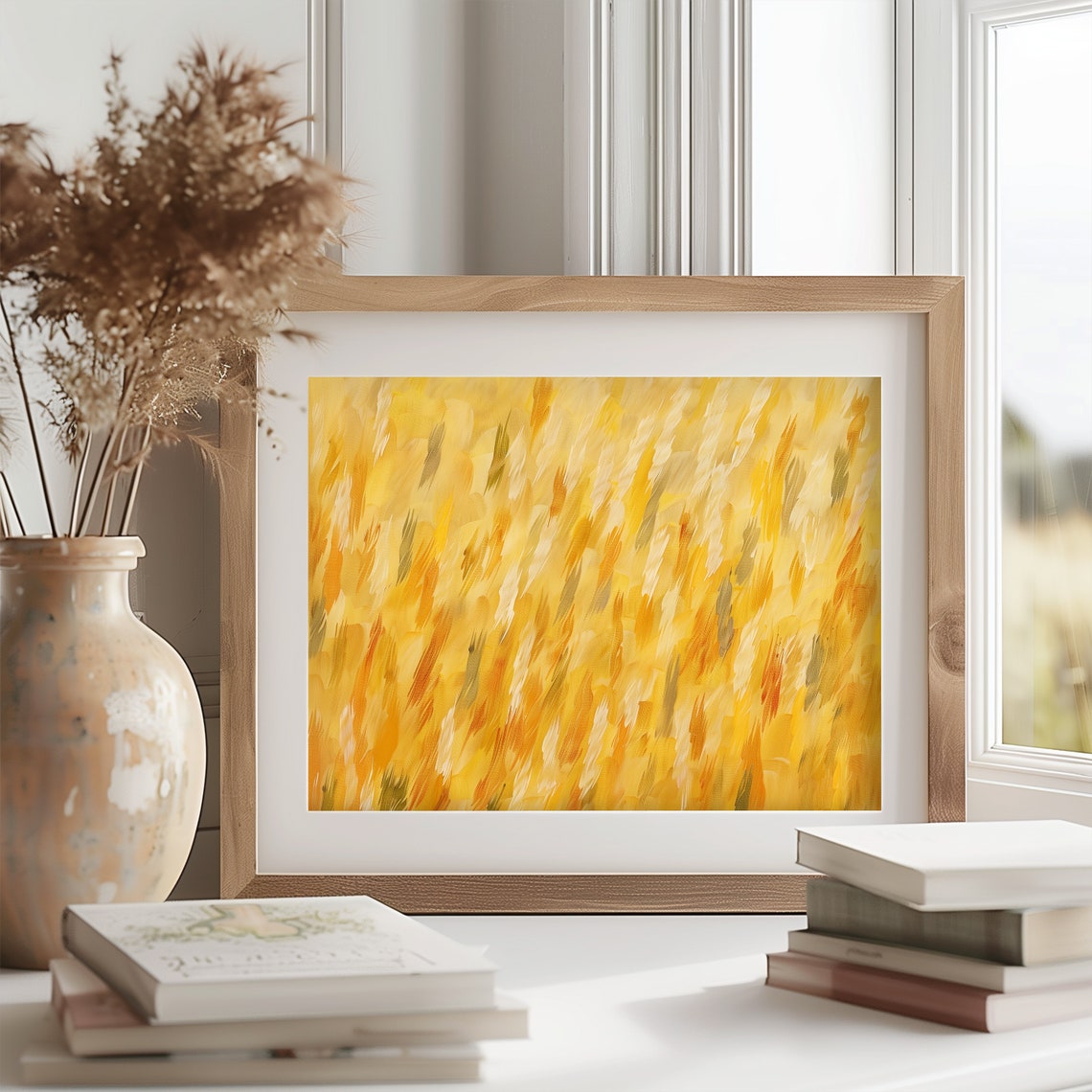 Golden Wheat Field Abstract Brushstroke Minimalist Art Poster - Image 2