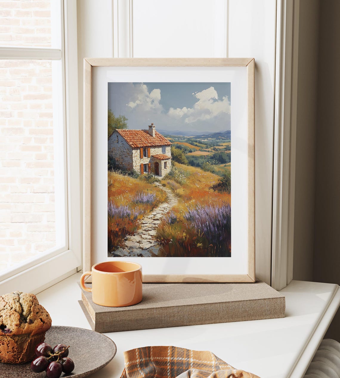 Stone Cottage Hilltop Lavender Wildflowers Golden Hour Poster - Image 4