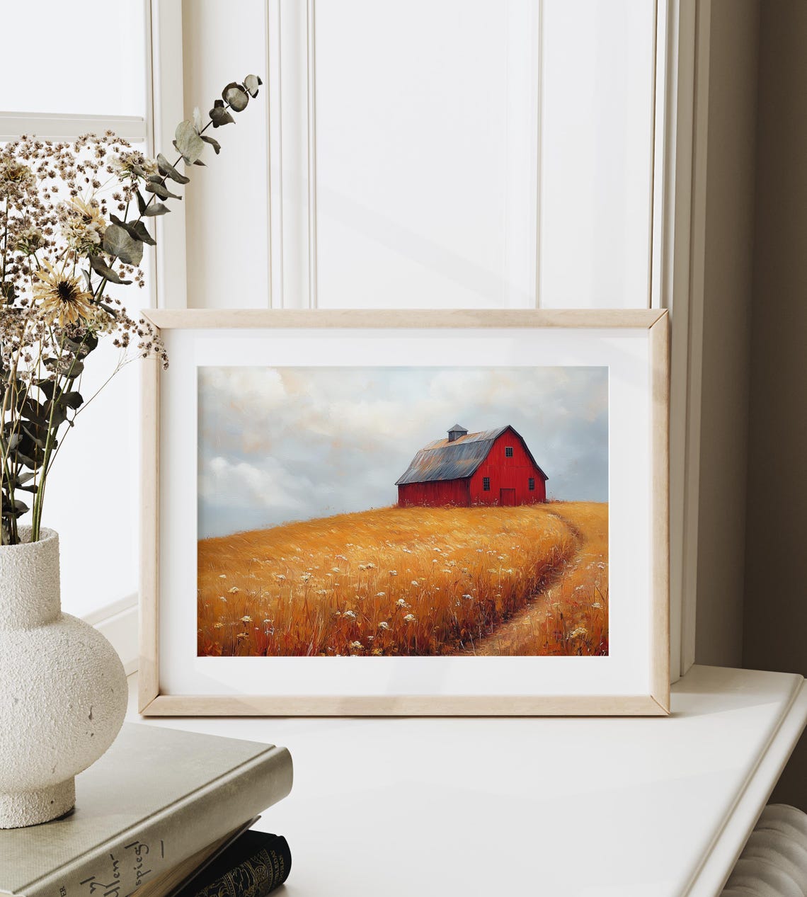 Red Barn Golden Hilltop Soft Sky Autumn Farm Landscape Poster - Image 6