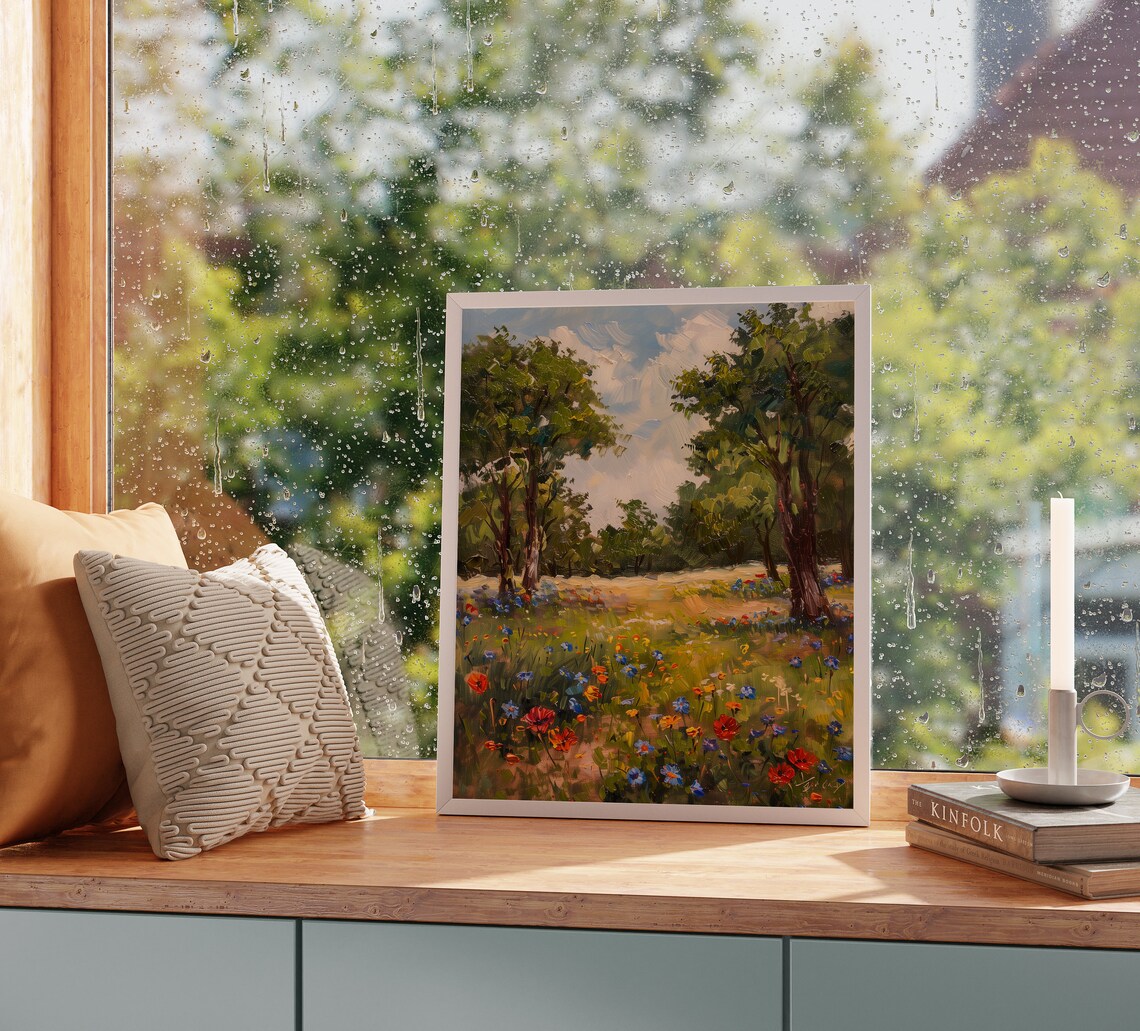 Red Poppies And Blue Cornflowers Wildflower Meadow Impressionist Poster - Image 2