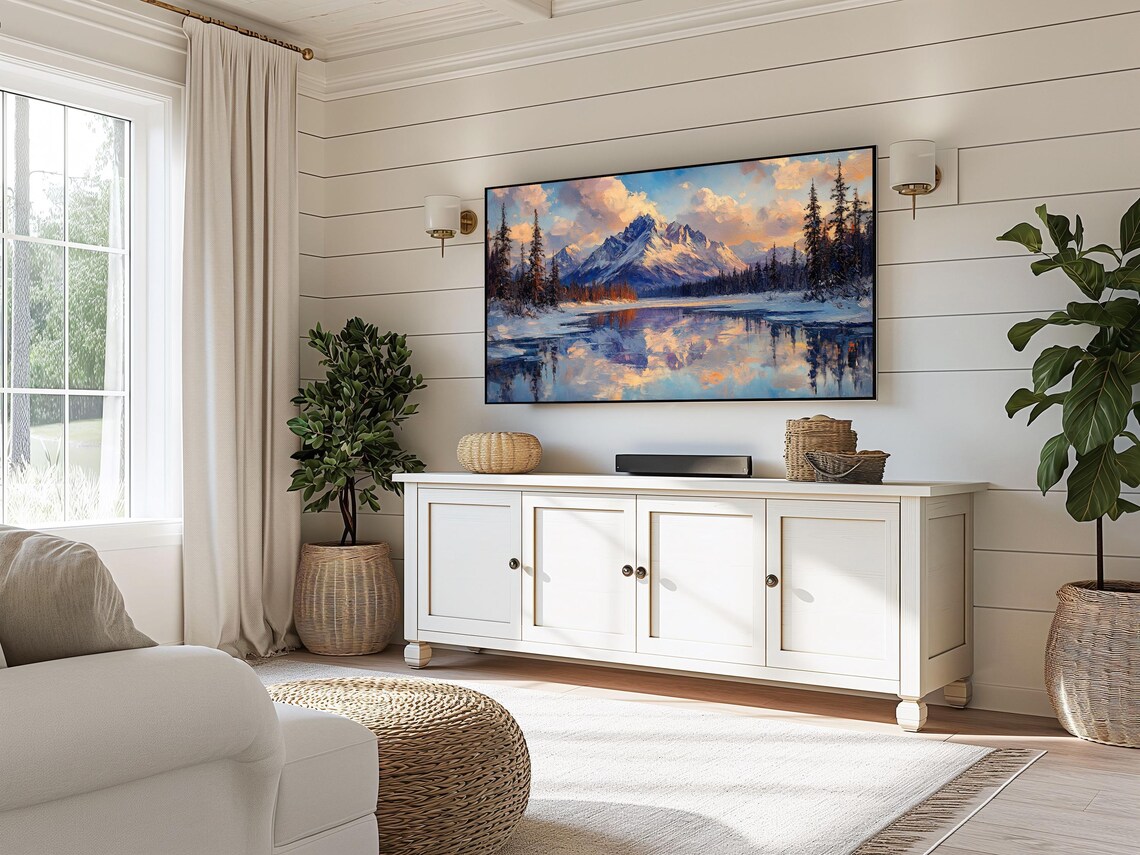 Majestic Snowy Mountain Range Sunset Mirror Lake Pink Clouds Alpenglow Poster - Image 3