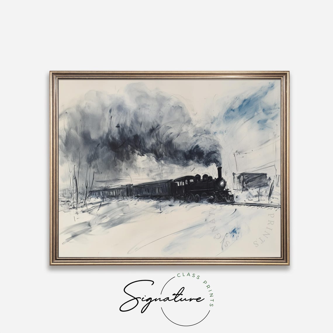 Steam Train In Snow Expressive Ink Sketch Style Locomotive Poster - Image 4