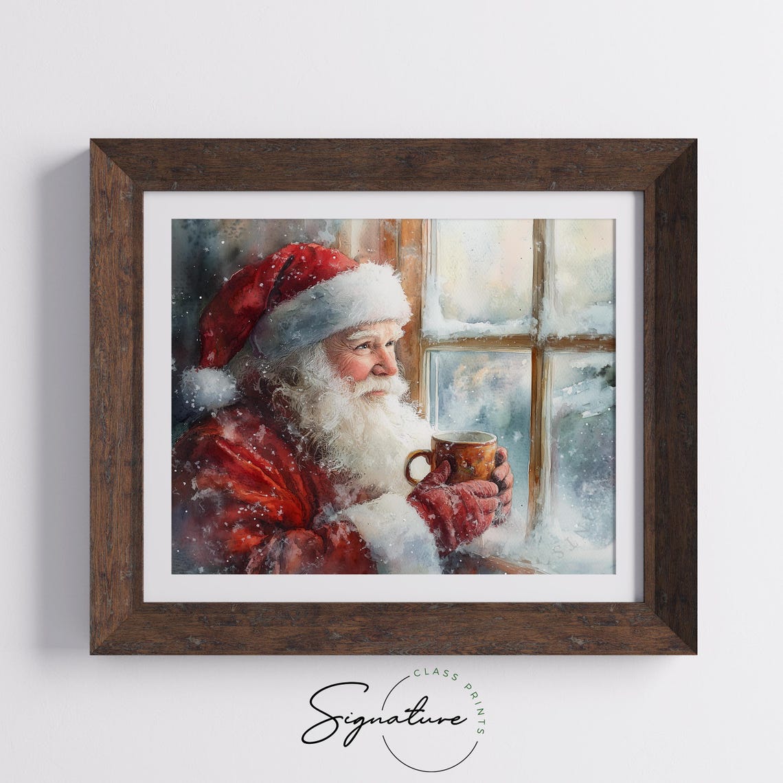 Santa Claus With A Warm Mug Gazing Out A Snowy Window Art Poster - Image 5