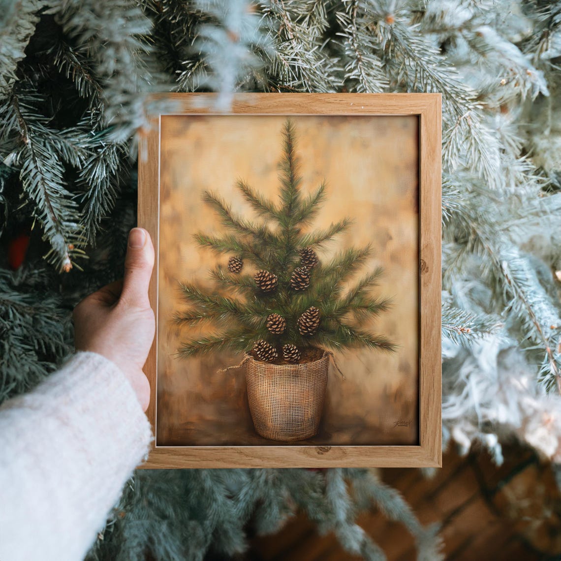 Potted Cedar Tree in Burlap Pot with Pinecones Vintage Style Poster - Image 6