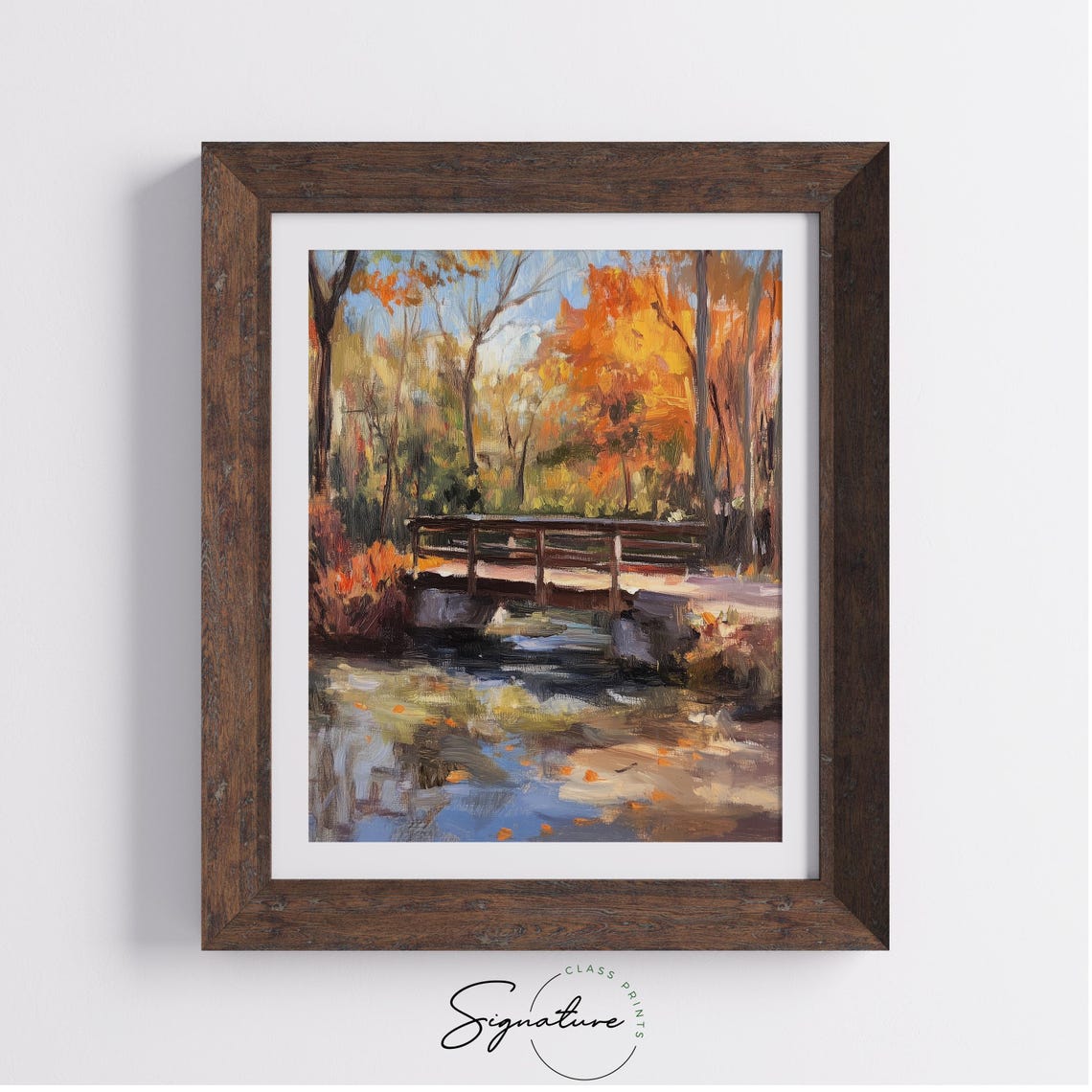 Rustic Wooden Footbridge Over a Stream in Fiery Autumn Woods Poster - Image 4