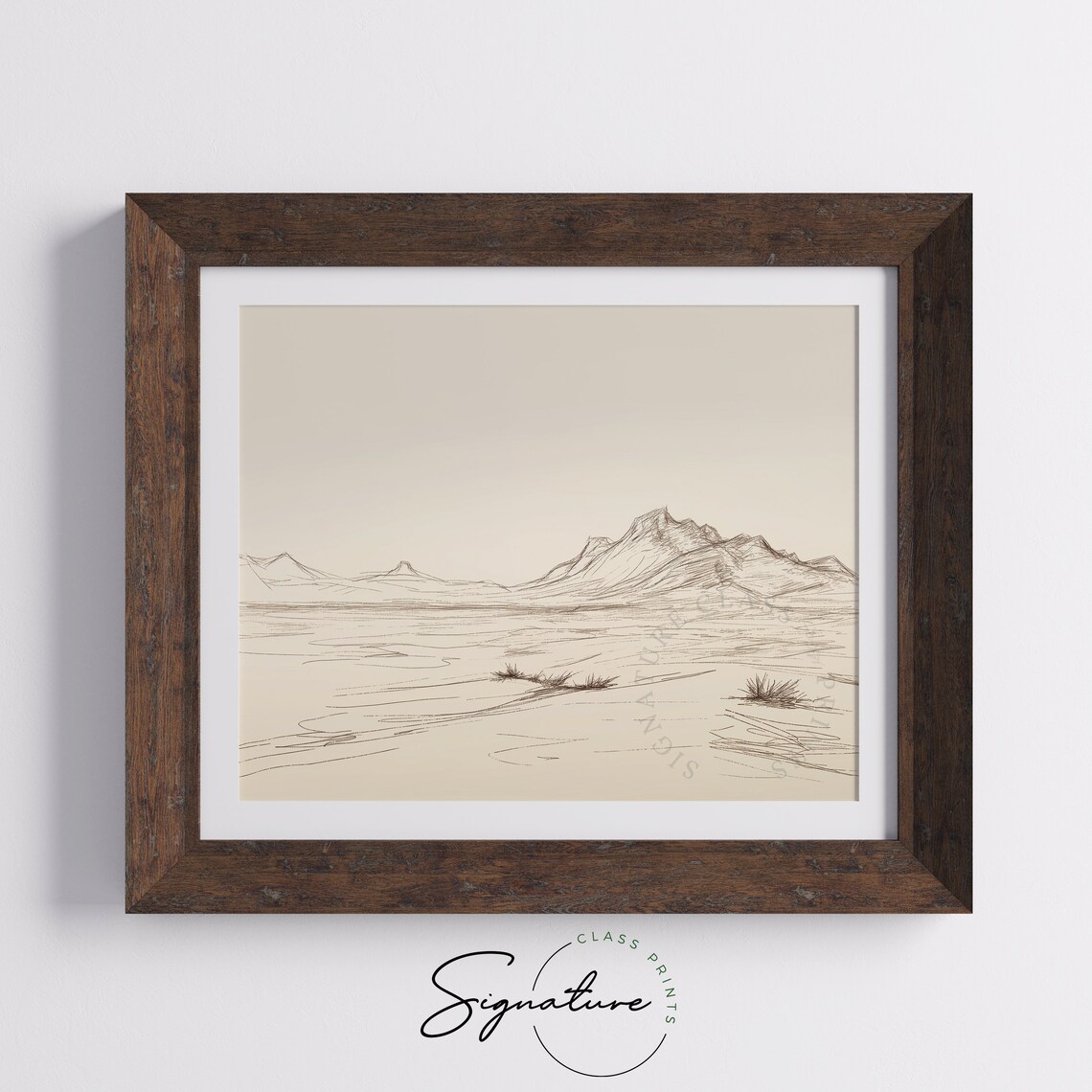 Desert Landscape With Distant Mountains Sketch Tranquil Desert Scene Mountain Range Art Simple Minimalist Wall Decor 840 - Image 5